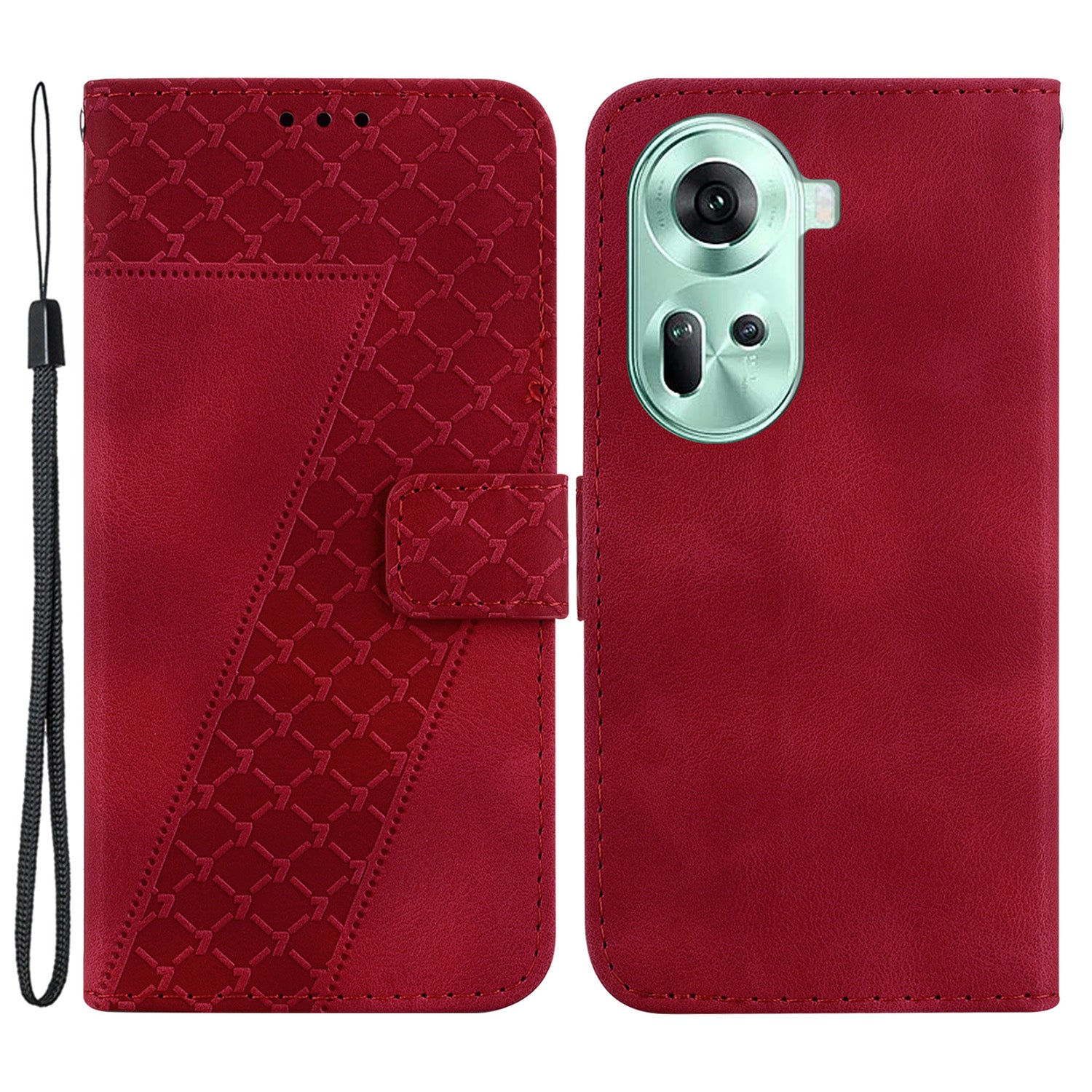 For Oppo Reno11 5G (Global) Cell Phone Case 7-Shape Imprinted Shockproof Leather Wallet Cover