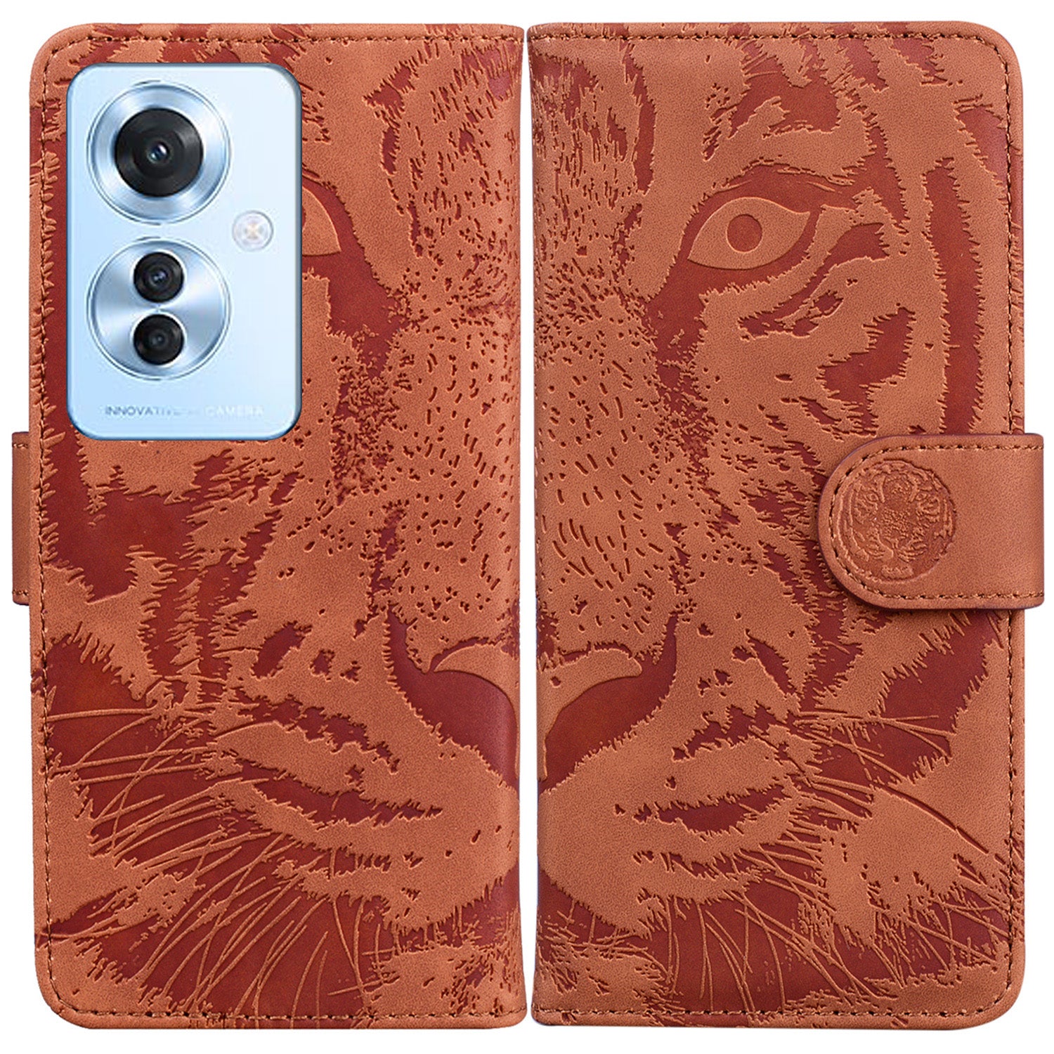 For Oppo Reno11 F 5G / F25 Pro 5G Cell Phone Case Tiger Imprint PU Leather Protection Cover