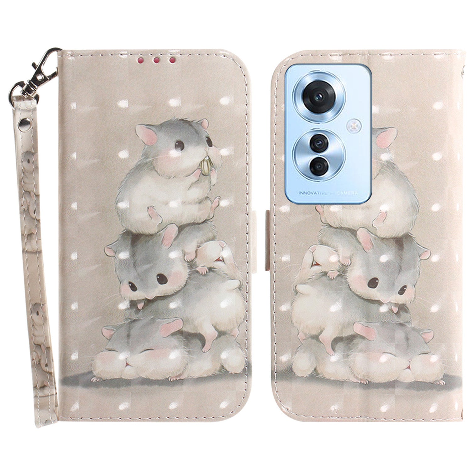 For Oppo Reno11 F 5G / F25 Pro 5G Shockproof Case with Strap, Pattern Printed Leather Phone Cover