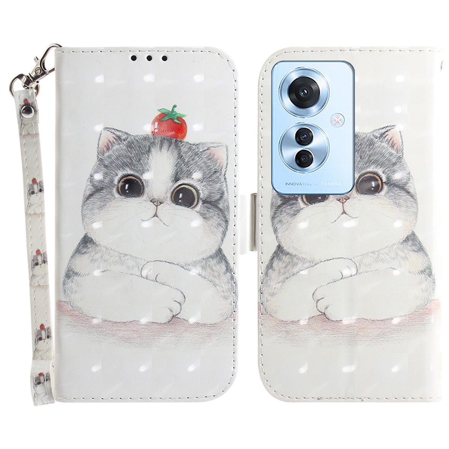 For Oppo Reno11 F 5G / F25 Pro 5G Shockproof Case with Strap, Pattern Printed Leather Phone Cover