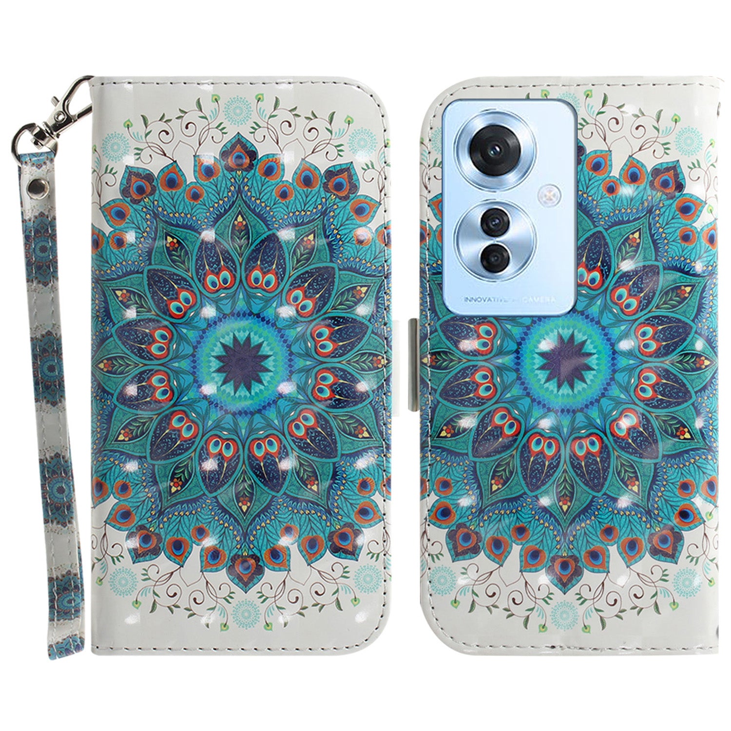 For Oppo Reno11 F 5G / F25 Pro 5G Shockproof Case with Strap, Pattern Printed Leather Phone Cover