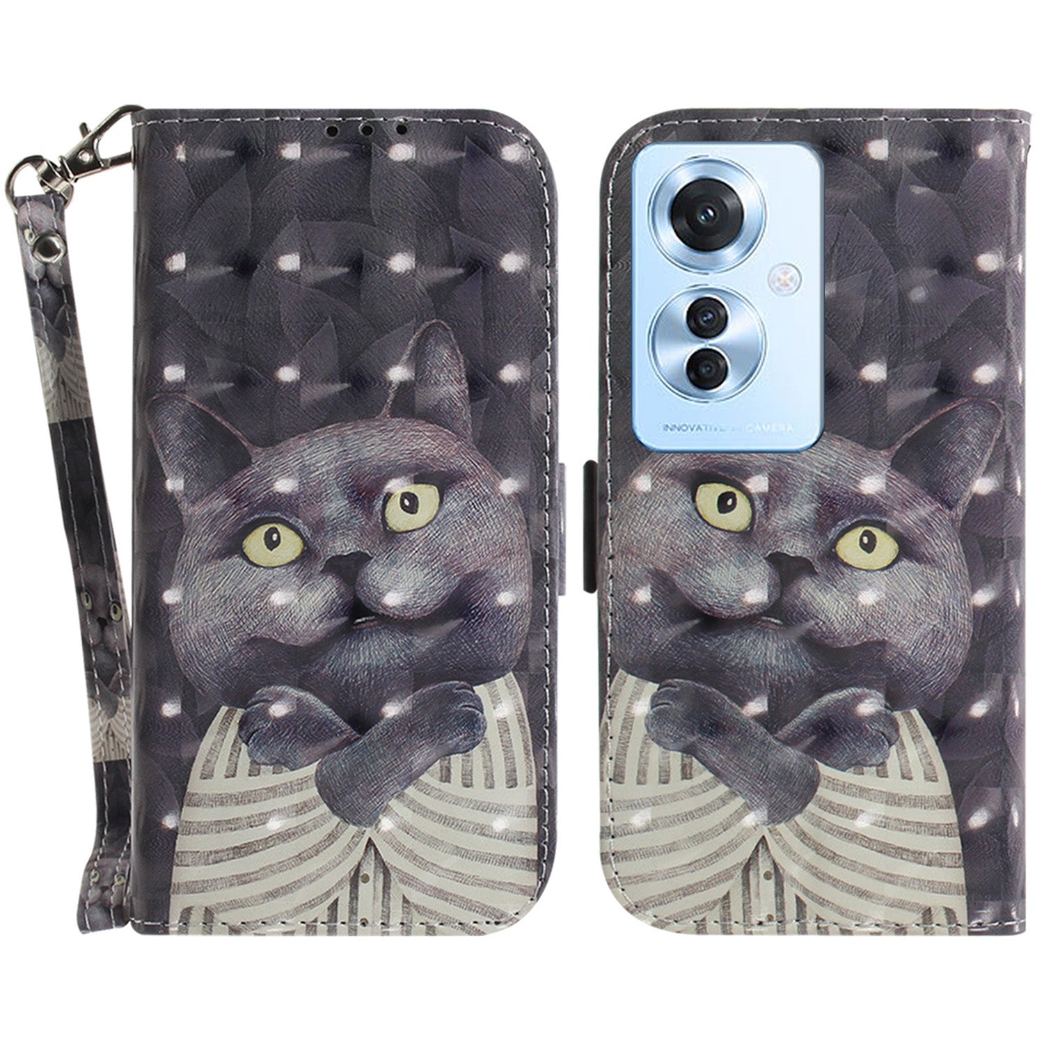 For Oppo Reno11 F 5G / F25 Pro 5G Shockproof Case with Strap, Pattern Printed Leather Phone Cover