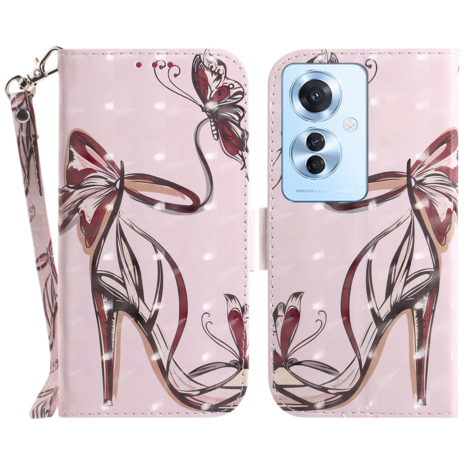 For Oppo Reno11 F 5G / F25 Pro 5G Shockproof Case with Strap, Pattern Printed Leather Phone Cover