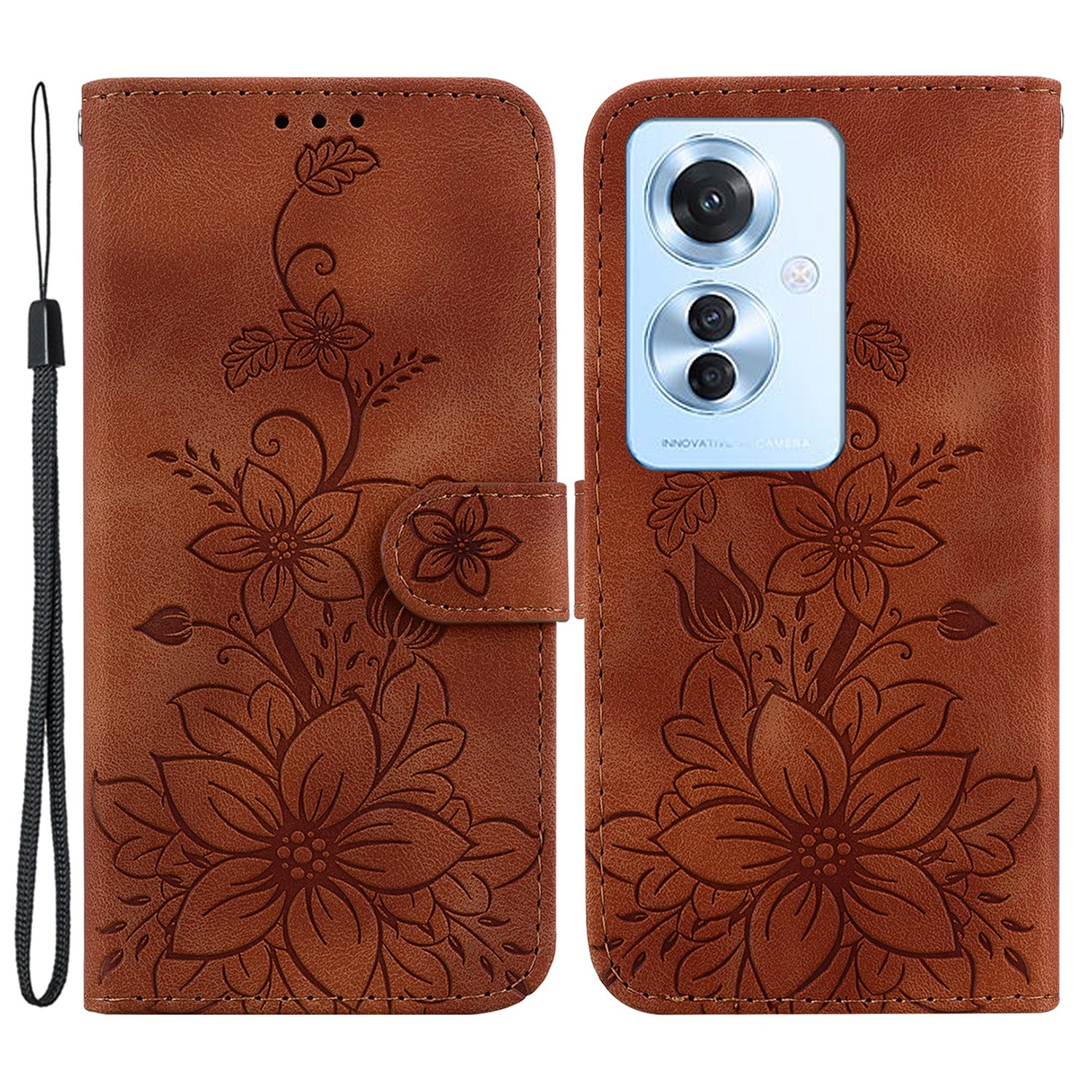 For Oppo Reno11 F 5G / F25 Pro 5G Case Phone Leather Wallet Lily Flower Imprint Full Protection Shell