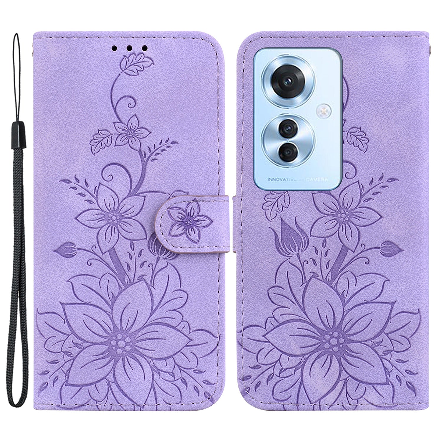 For Oppo Reno11 F 5G / F25 Pro 5G Case Phone Leather Wallet Lily Flower Imprint Full Protection Shell