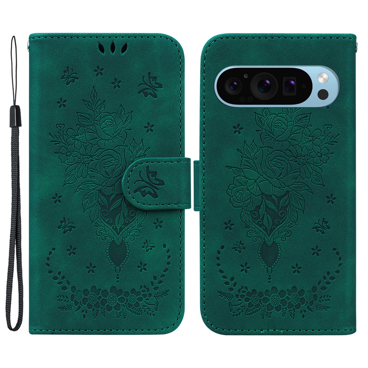 For Google Pixel 9 Case Flower Pattern Shockproof Leather Folio Phone Cover