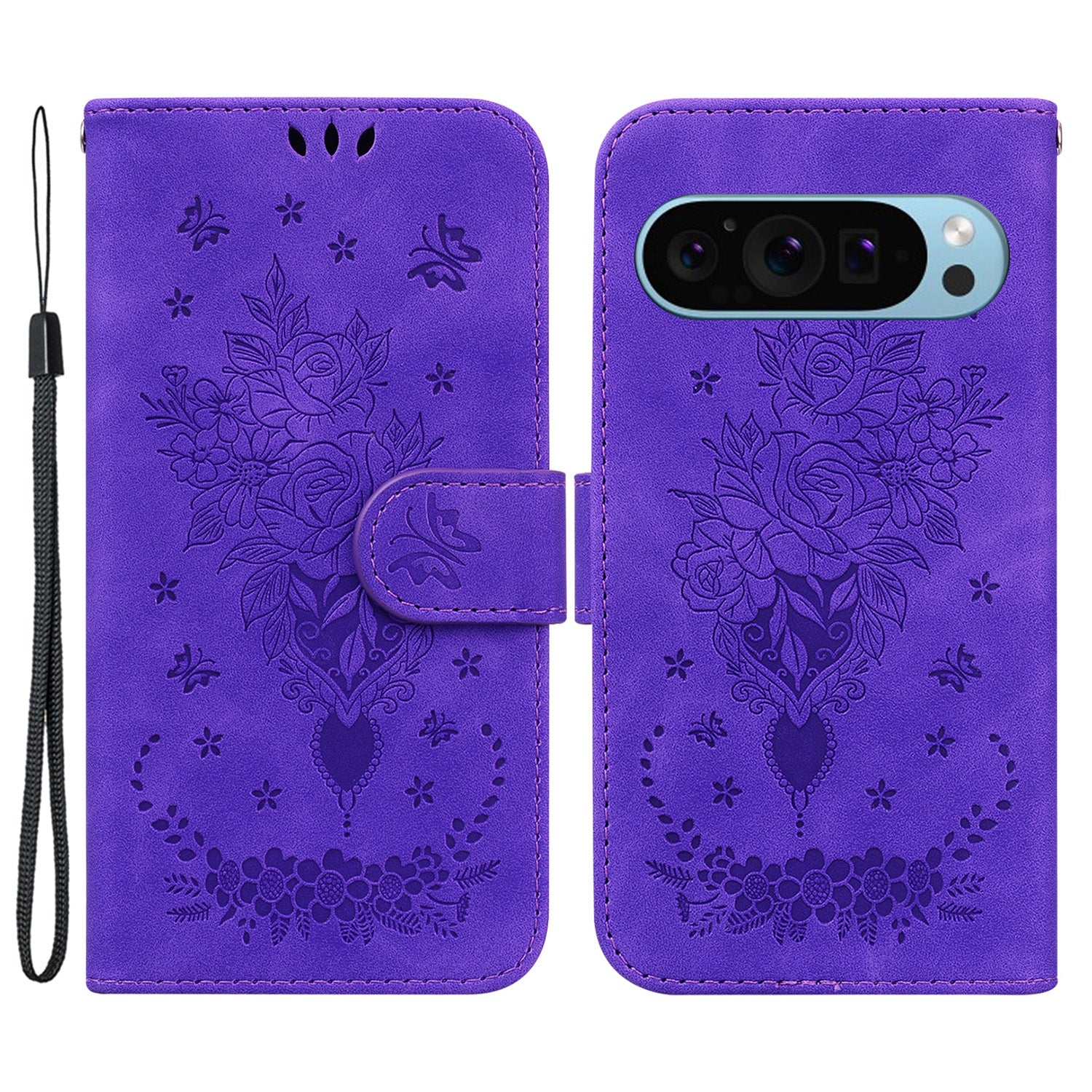 For Google Pixel 9 Case Flower Pattern Shockproof Leather Folio Phone Cover