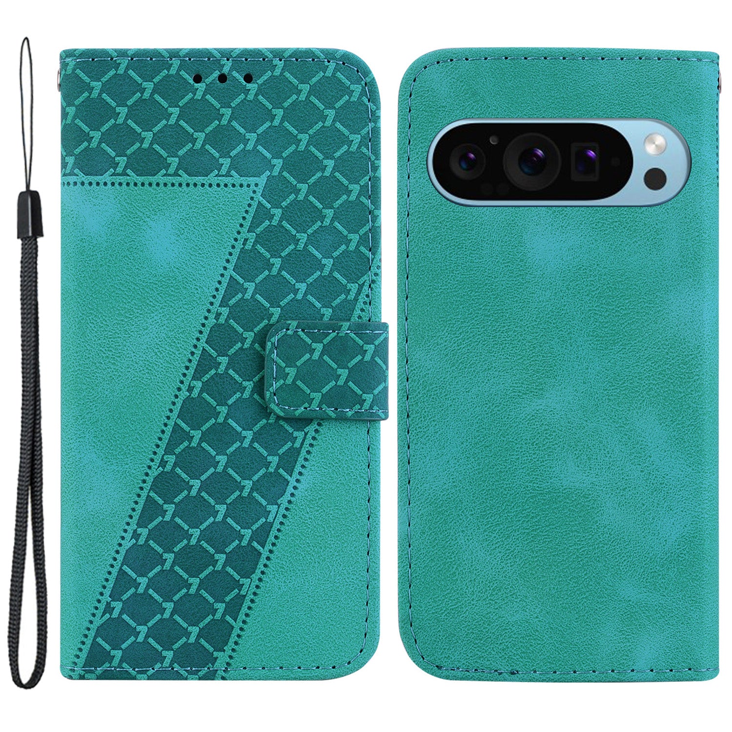 For Google Pixel 9 Case PU Leather Fall Protection 7-Shape Pattern Phone Cover