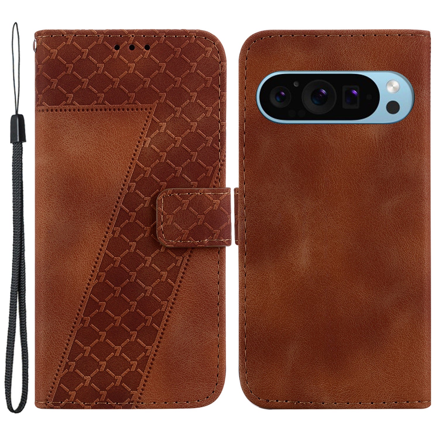 For Google Pixel 9 Case PU Leather Fall Protection 7-Shape Pattern Phone Cover