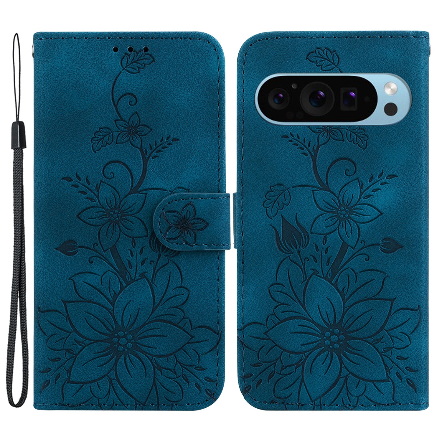 For Google Pixel 9 Leather Case Lily Flower Imprint Full Protection Wallet Phone Shell