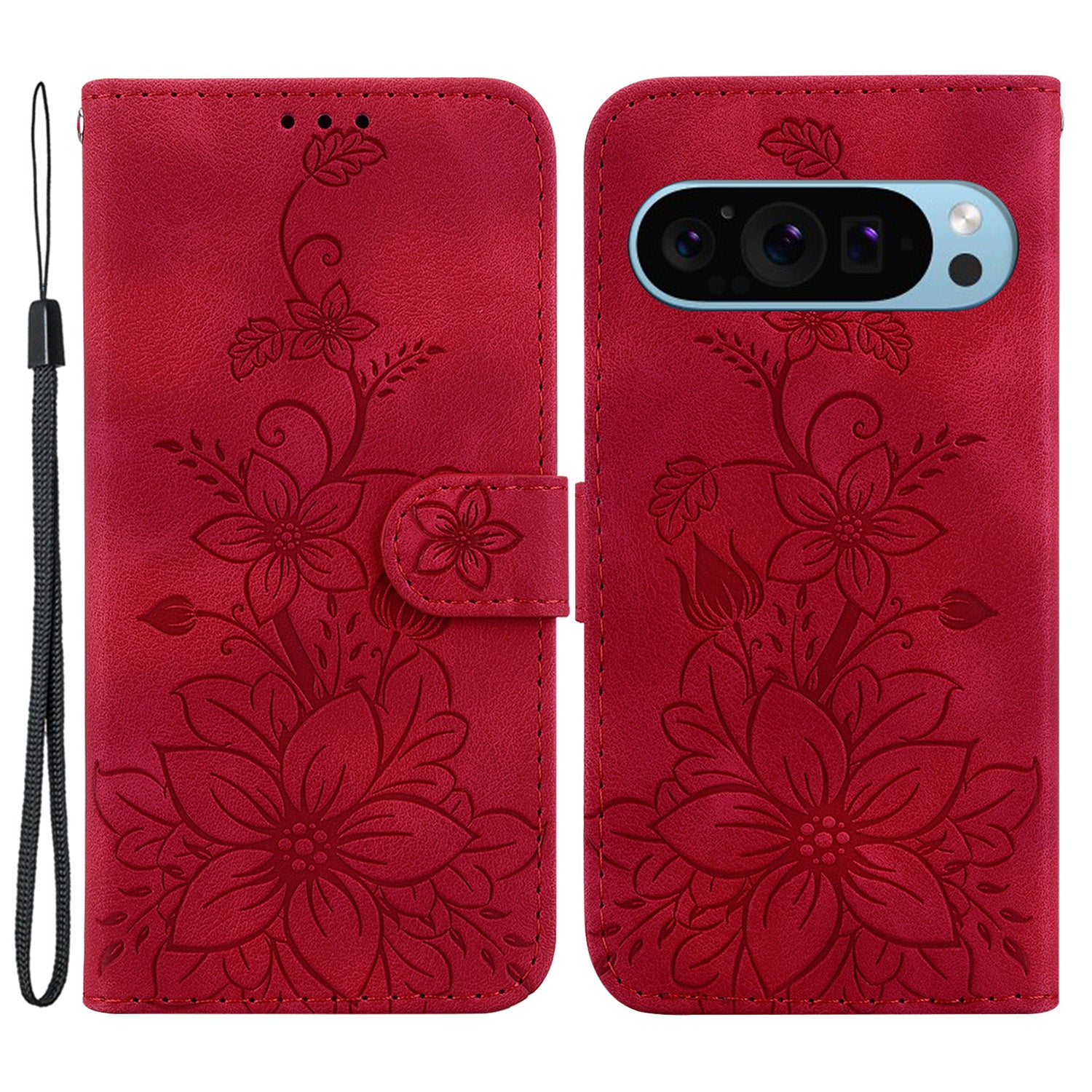 For Google Pixel 9 Leather Case Lily Flower Imprint Full Protection Wallet Phone Shell