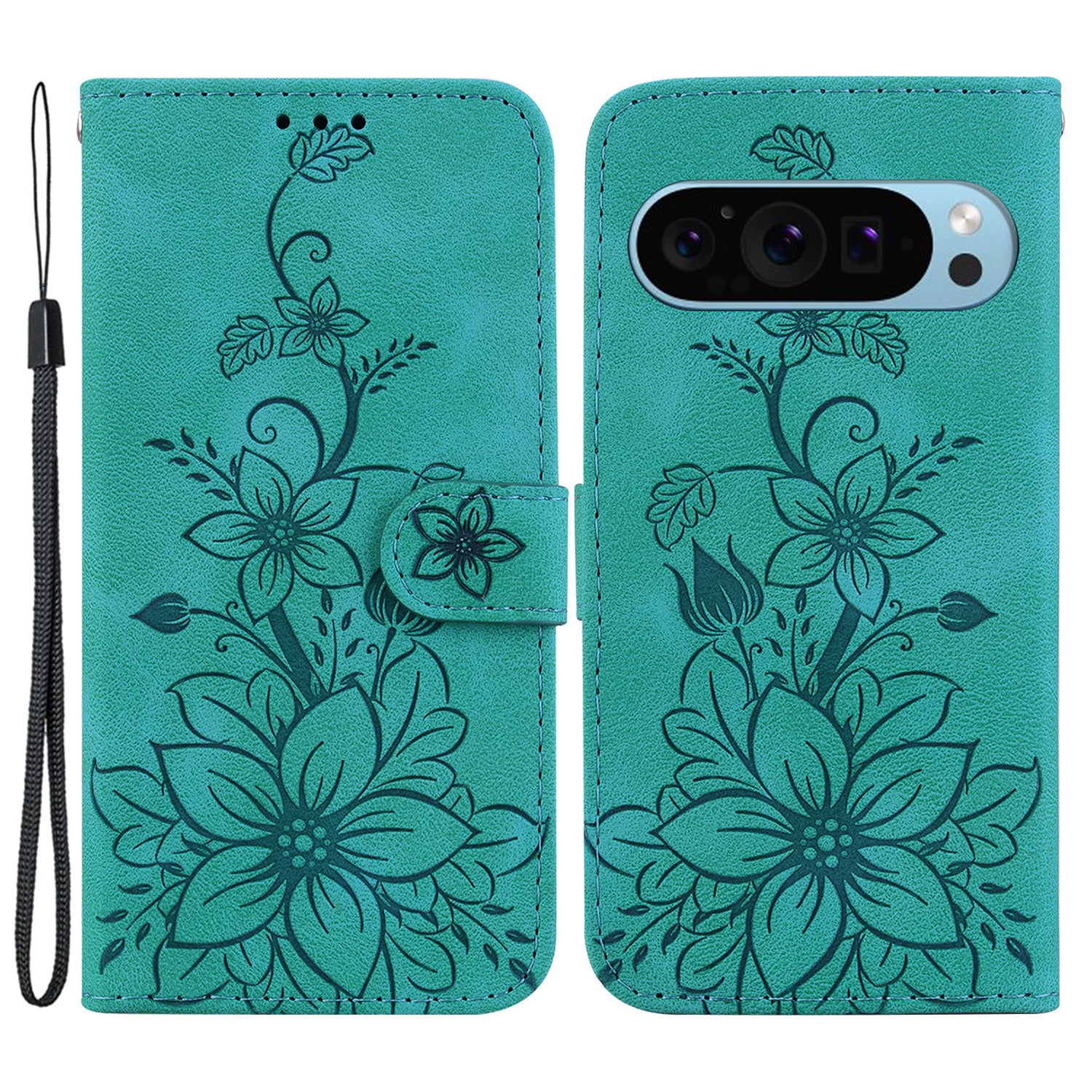 For Google Pixel 9 Leather Case Lily Flower Imprint Full Protection Wallet Phone Shell