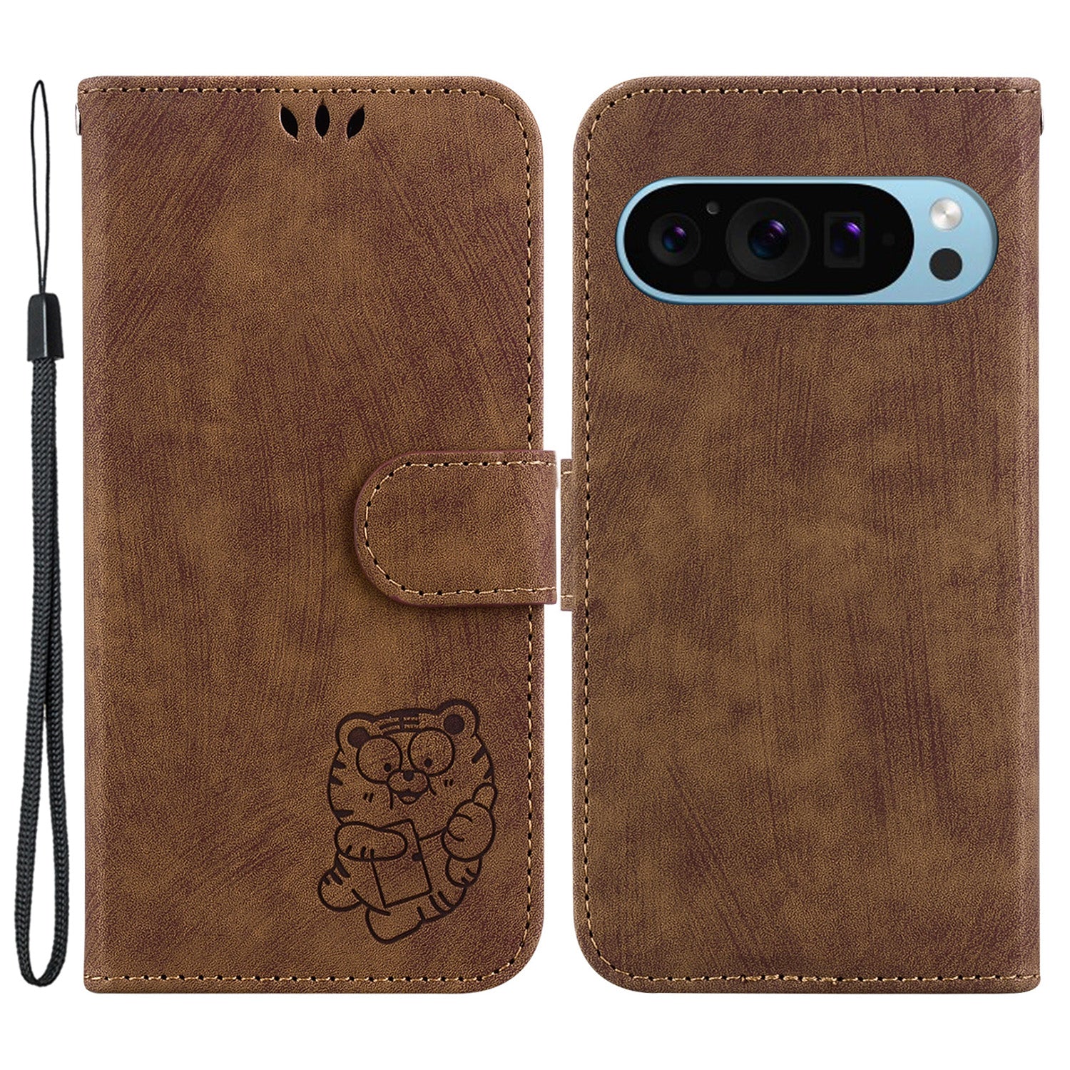 For Google Pixel 9 Cell Phone Case Lovely Tiger Imprinted Leather Anti-Scratch Cover