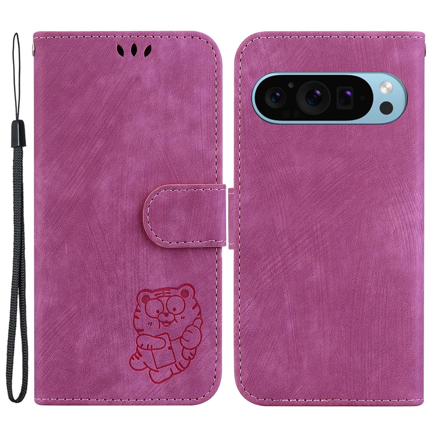For Google Pixel 9 Cell Phone Case Lovely Tiger Imprinted Leather Anti-Scratch Cover