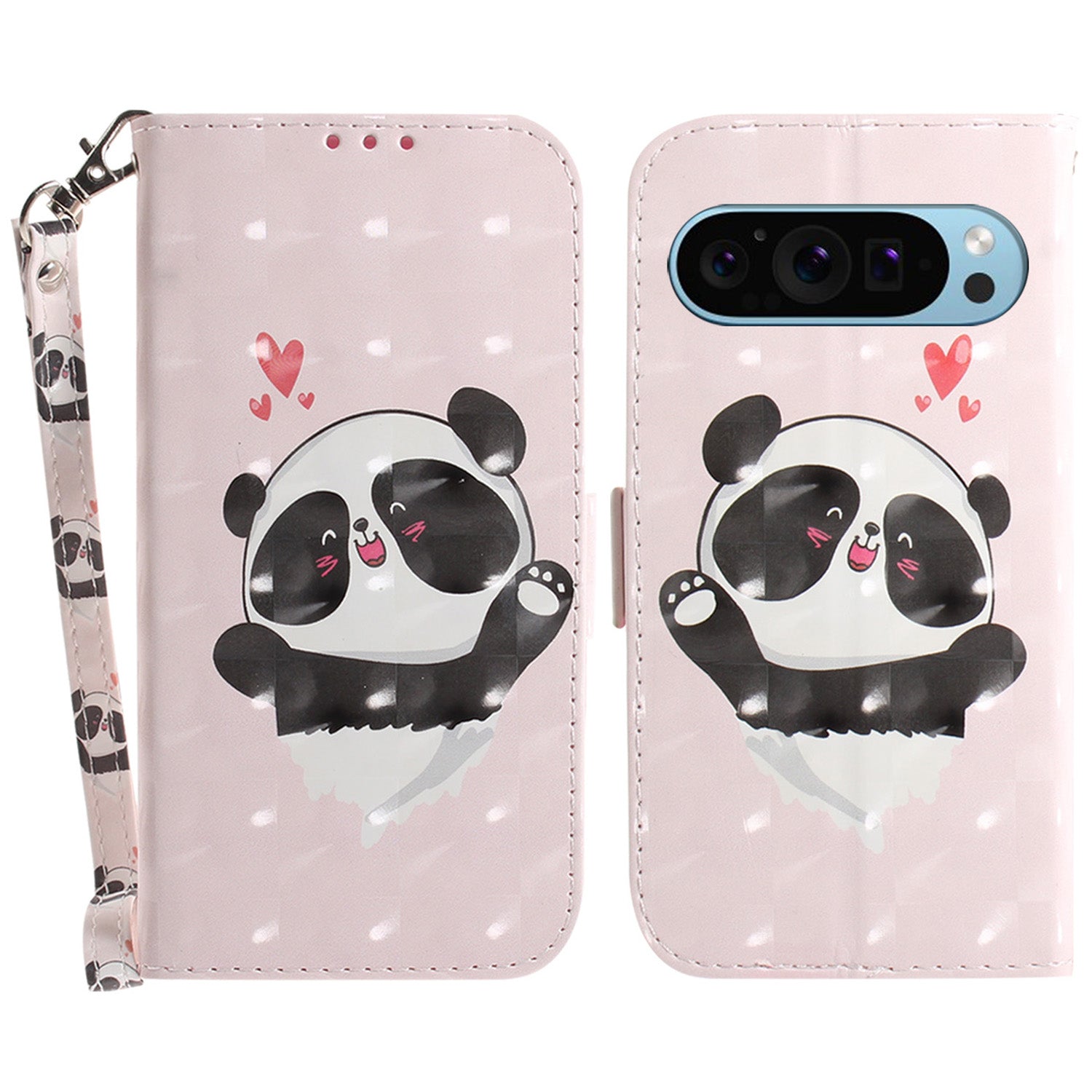 For Google Pixel 9 Phone Case Pattern Printed Anti-Drop Leather Folio Flip Cover with Strap