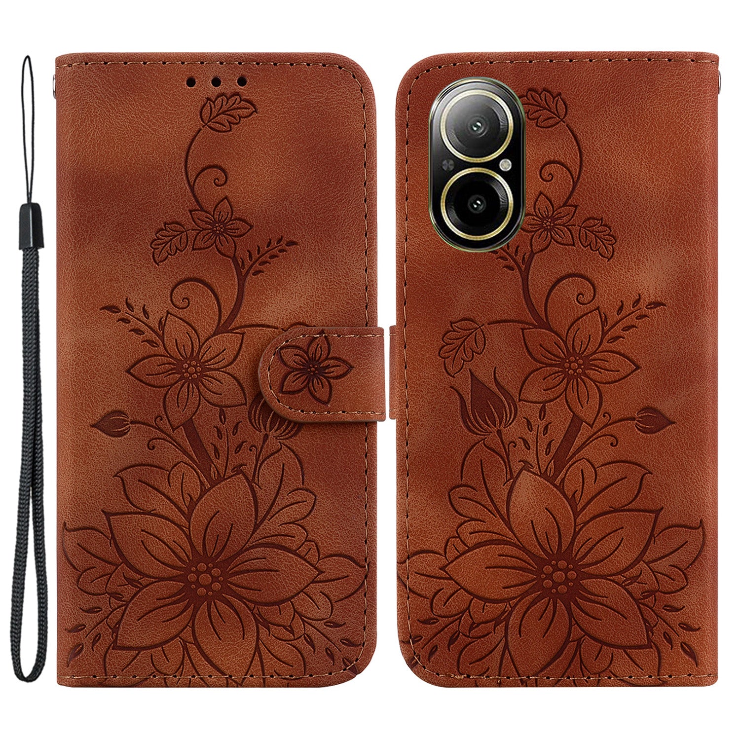 For Realme C67 4G Case Flower Imprint Leather Cell Phone Protector