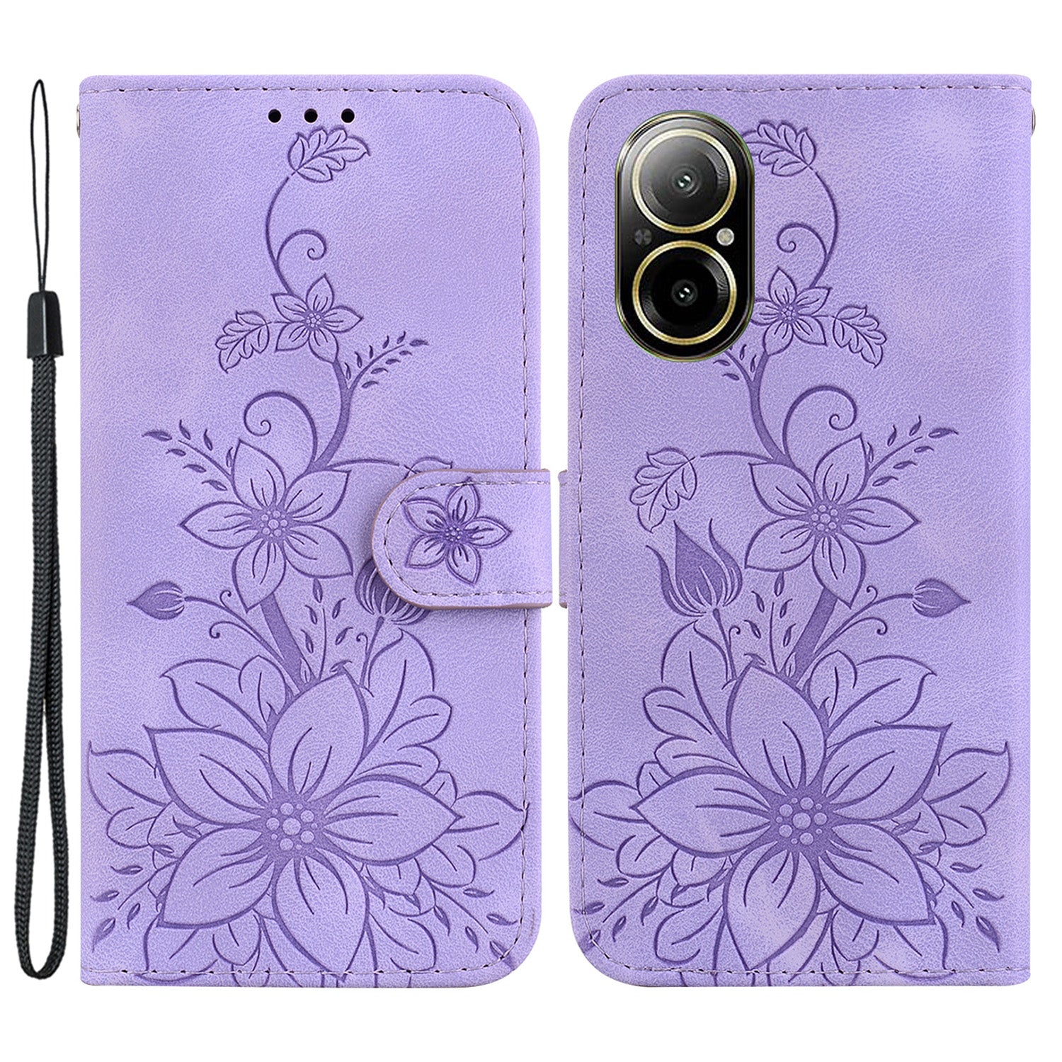 For Realme C67 4G Case Flower Imprint Leather Cell Phone Protector