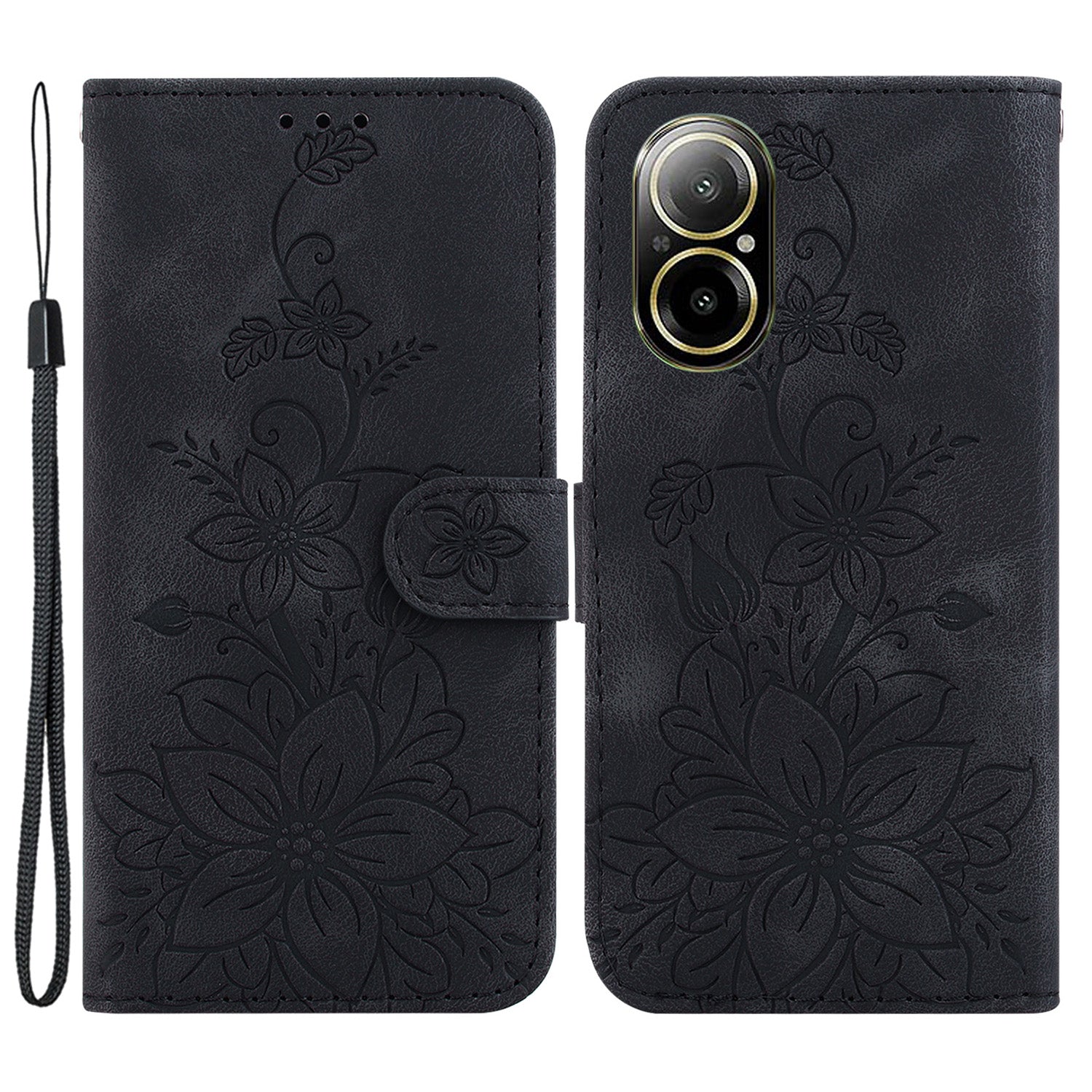 For Realme C67 4G Case Flower Imprint Leather Cell Phone Protector