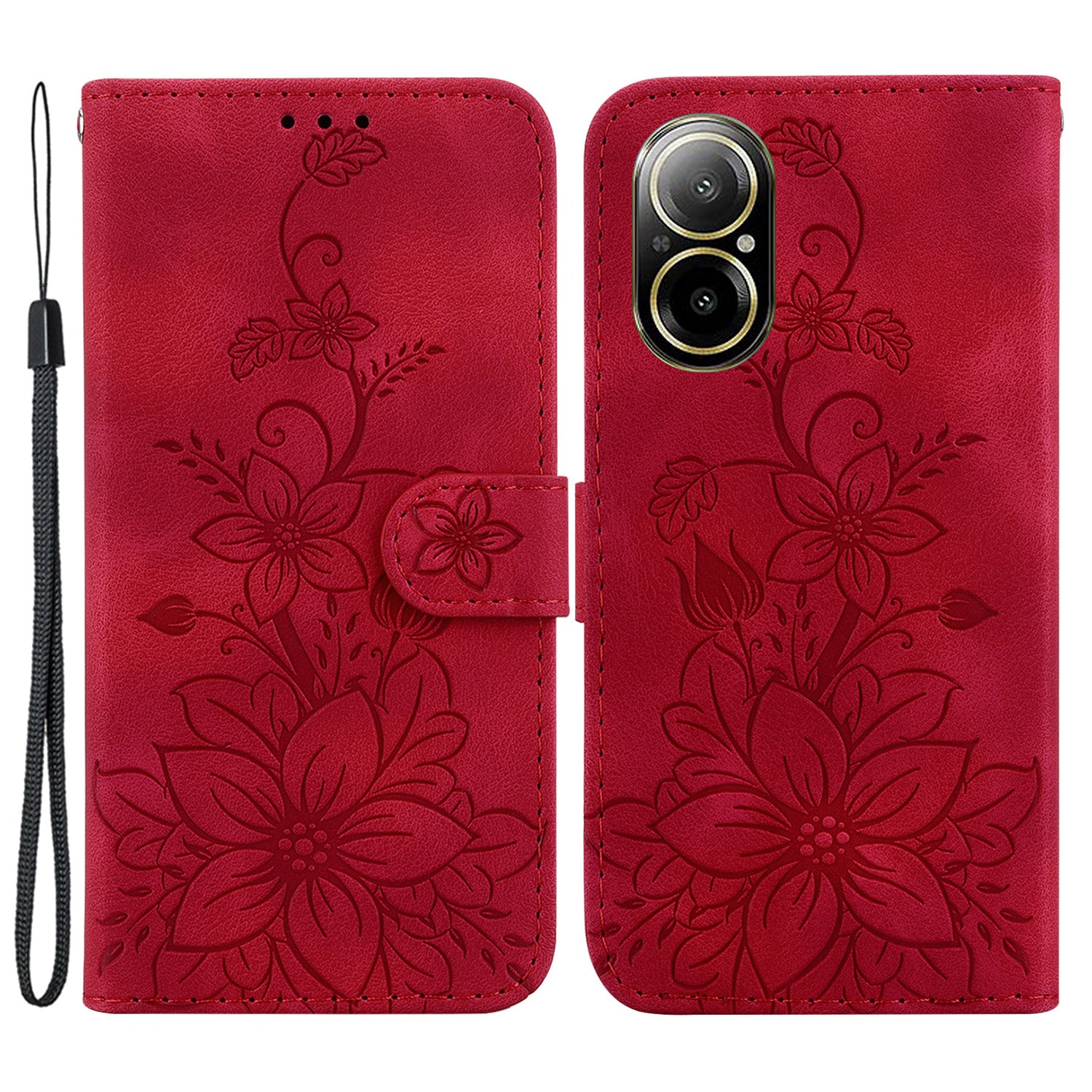 For Realme C67 4G Case Flower Imprint Leather Cell Phone Protector