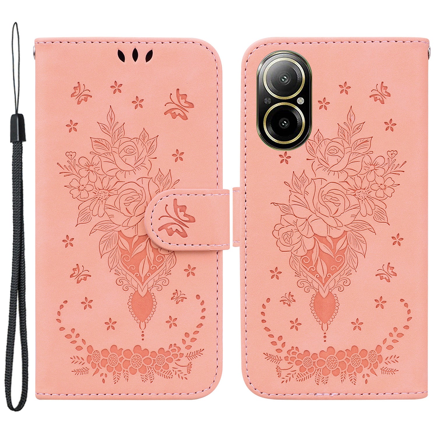 For Realme C67 4G Case PU Leather Flower Pattern Wallet Style Flip Phone Cover