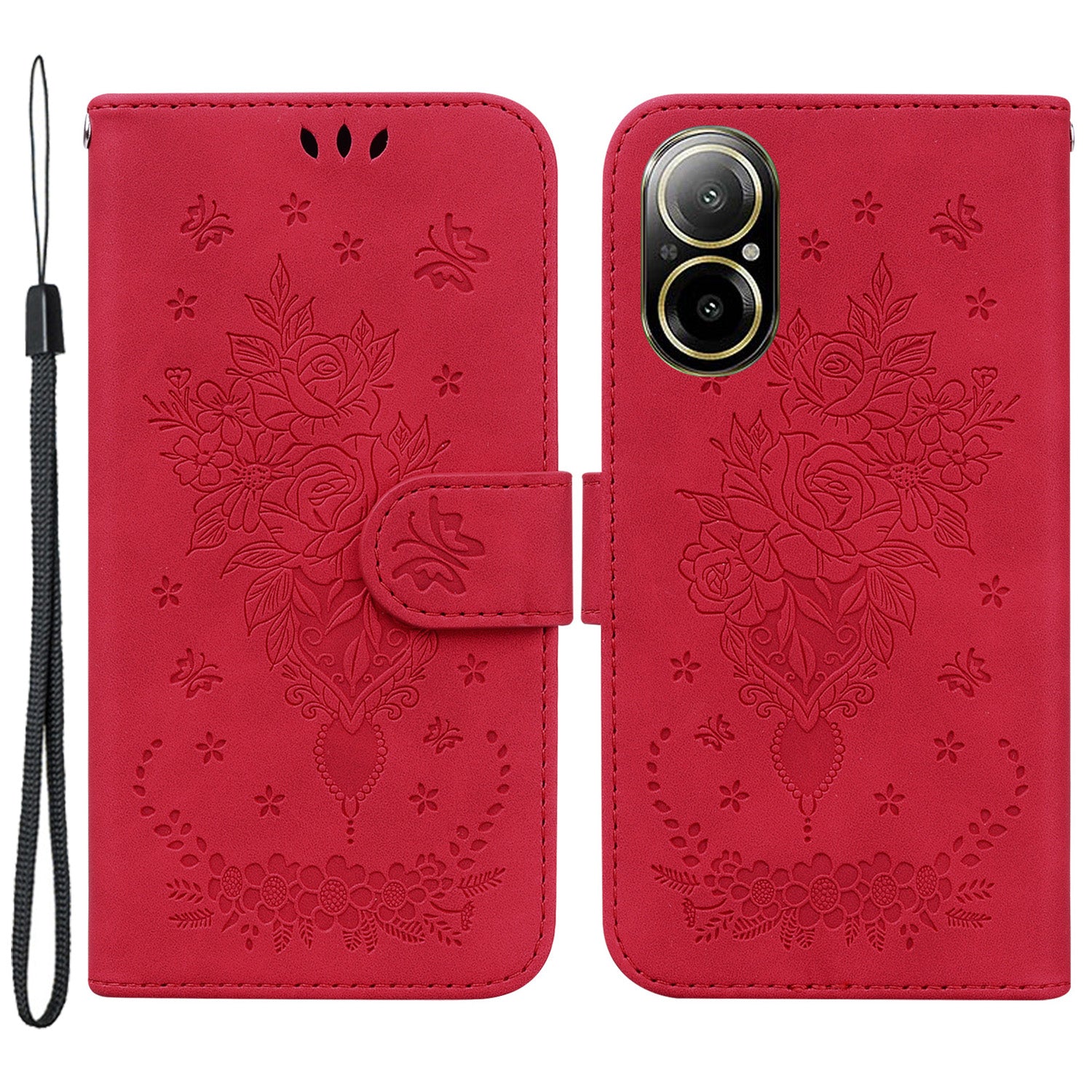 For Realme C67 4G Case PU Leather Flower Pattern Wallet Style Flip Phone Cover