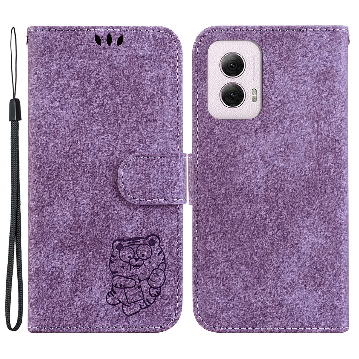 For Motorola Moto G Power (2024) Case Lovely Tiger Imprinted Leather Flip Phone Cover