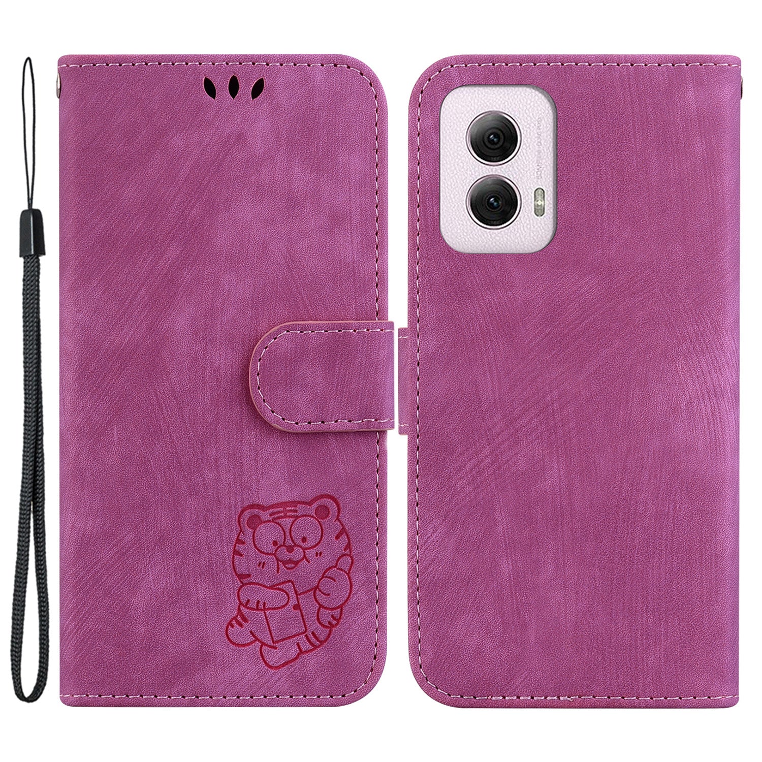 For Motorola Moto G Power (2024) Case Lovely Tiger Imprinted Leather Flip Phone Cover