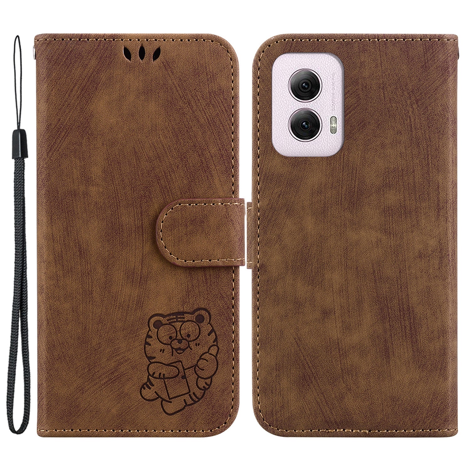 For Motorola Moto G Power (2024) Case Lovely Tiger Imprinted Leather Flip Phone Cover