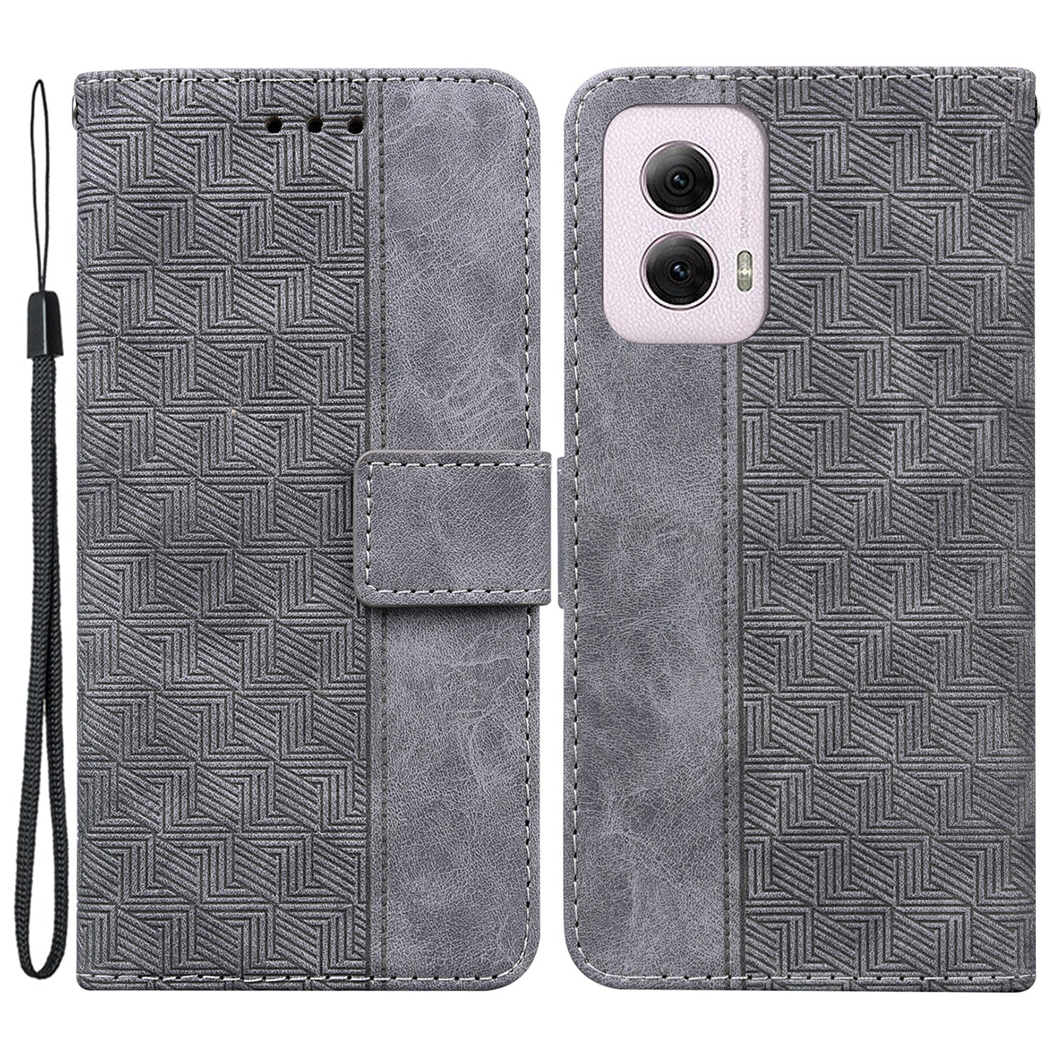 For Motorola Moto G Power (2024) Case 3D Geometry Leather Wallet Phone Cover with Strap
