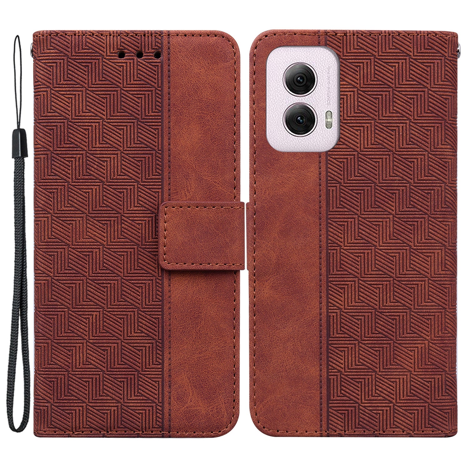 For Motorola Moto G Power (2024) Case 3D Geometry Leather Wallet Phone Cover with Strap