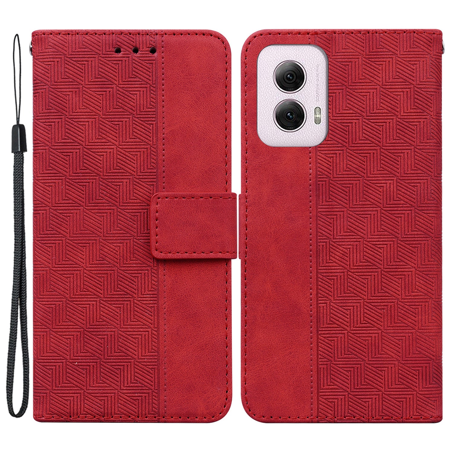 For Motorola Moto G Power (2024) Case 3D Geometry Leather Wallet Phone Cover with Strap