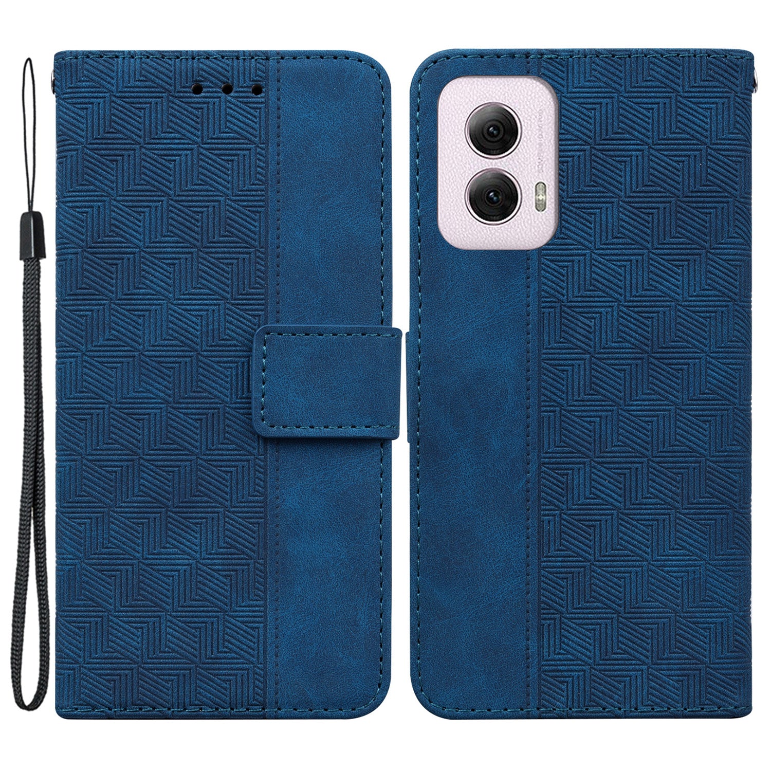 For Motorola Moto G Power (2024) Case 3D Geometry Leather Wallet Phone Cover with Strap