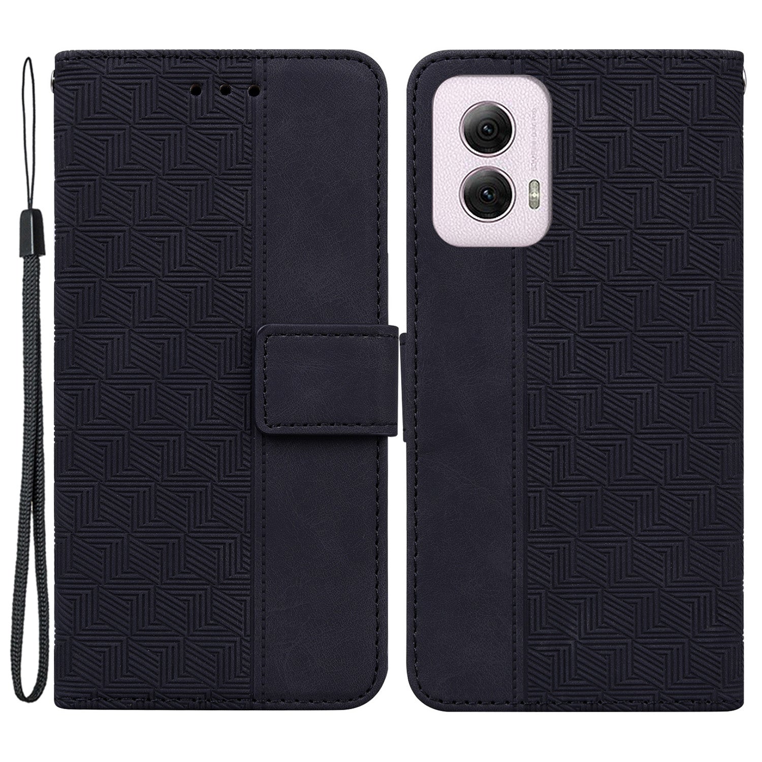 For Motorola Moto G Power (2024) Case 3D Geometry Leather Wallet Phone Cover with Strap