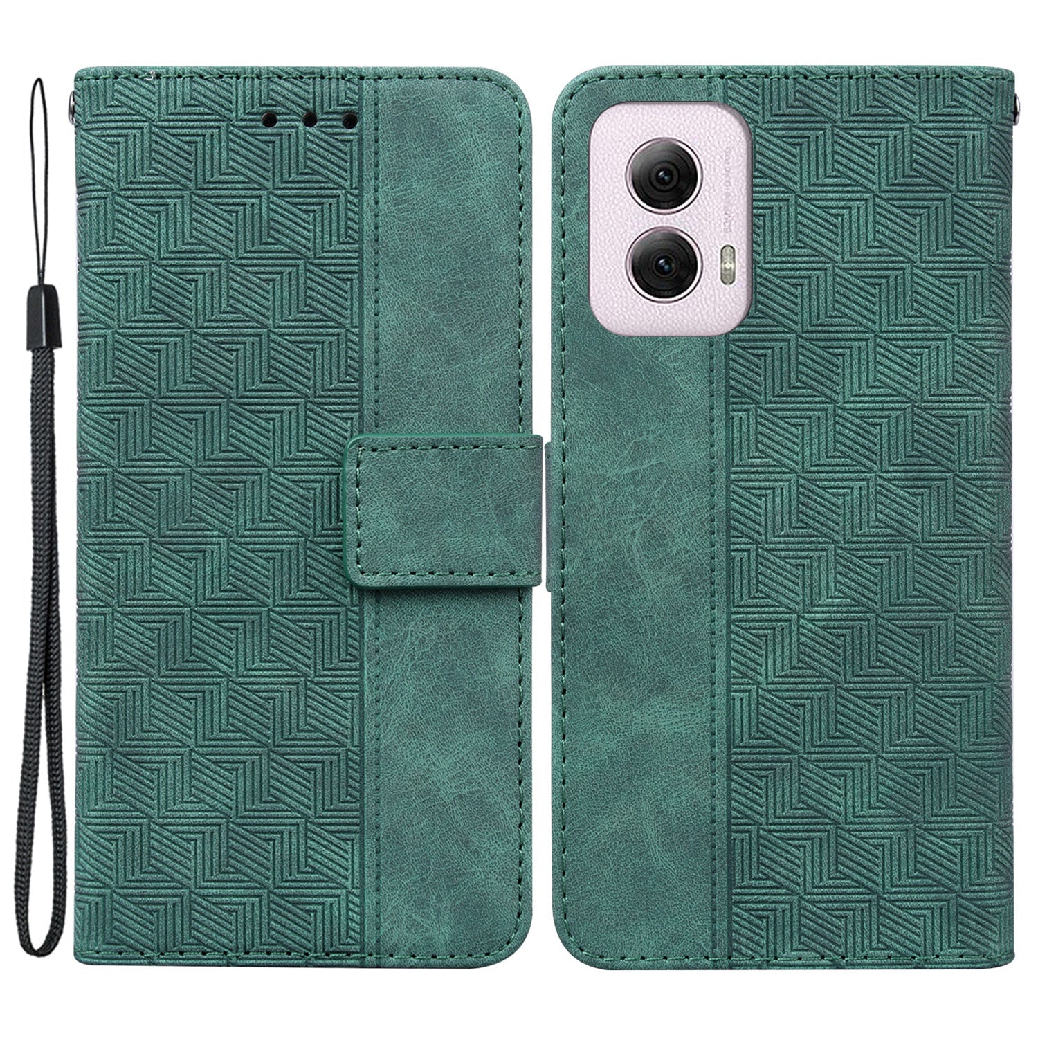 For Motorola Moto G Power (2024) Case 3D Geometry Leather Wallet Phone Cover with Strap