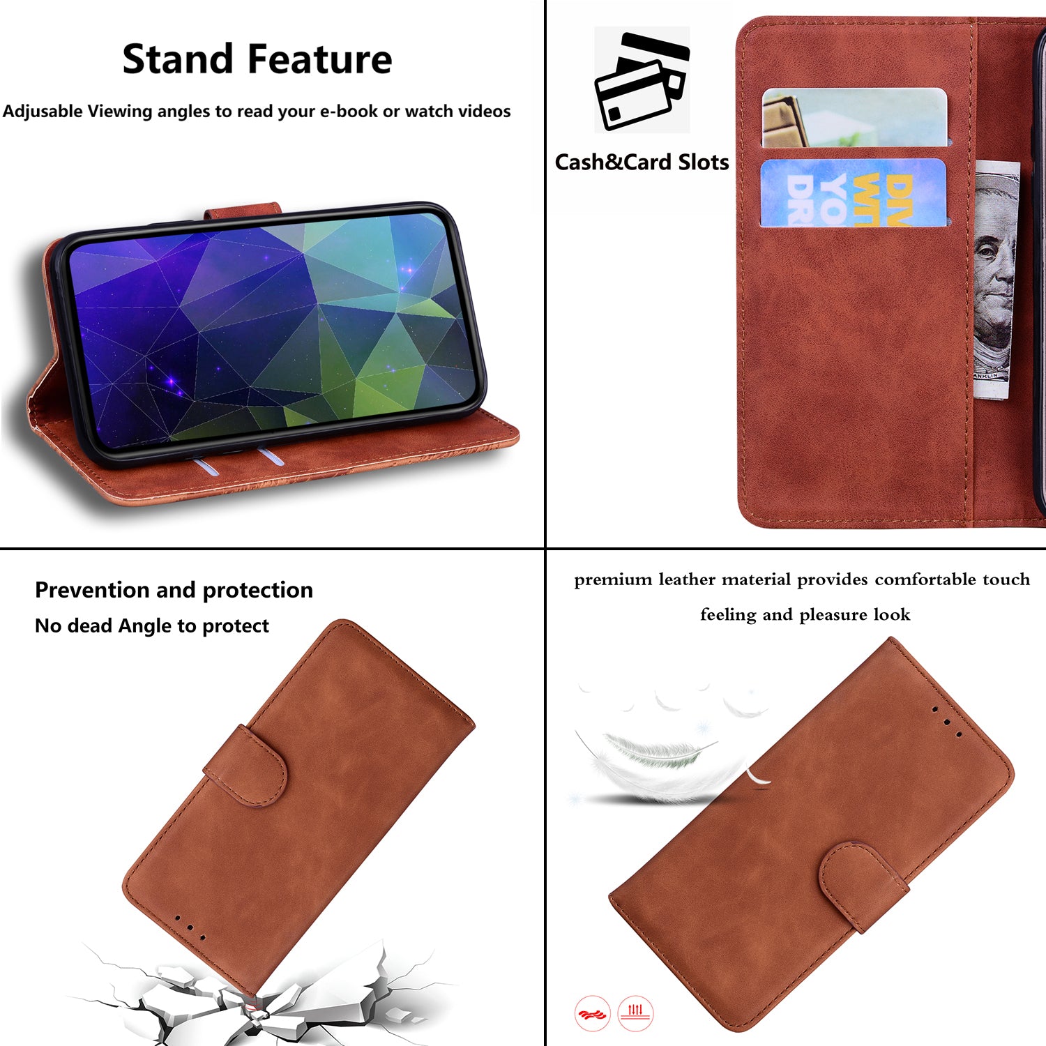 For Motorola Moto G Power (2024) Case Card Holder Stand Solid Color Leather Phone Cover