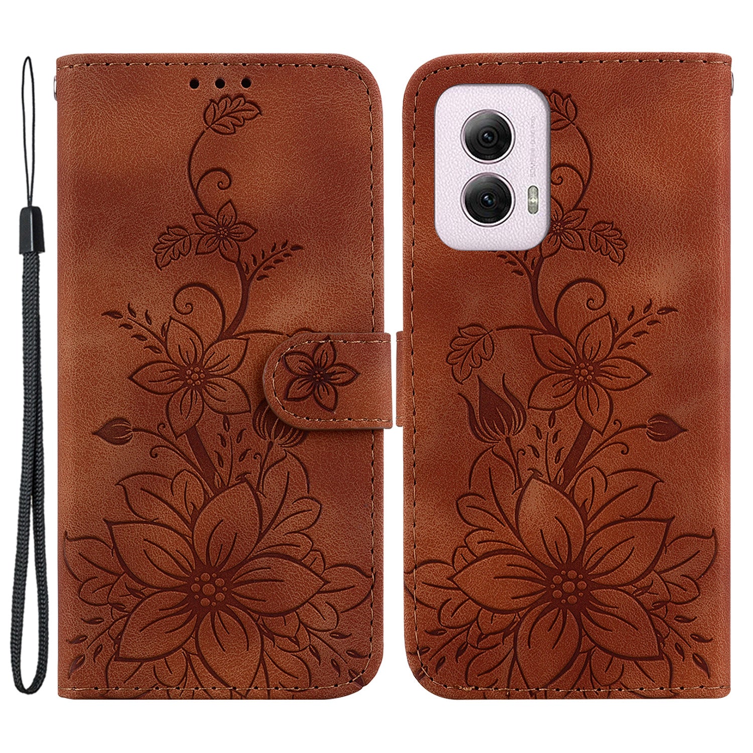 For Motorola Moto G Power (2024) Case Flower Imprint Leather Cell Phone Cover