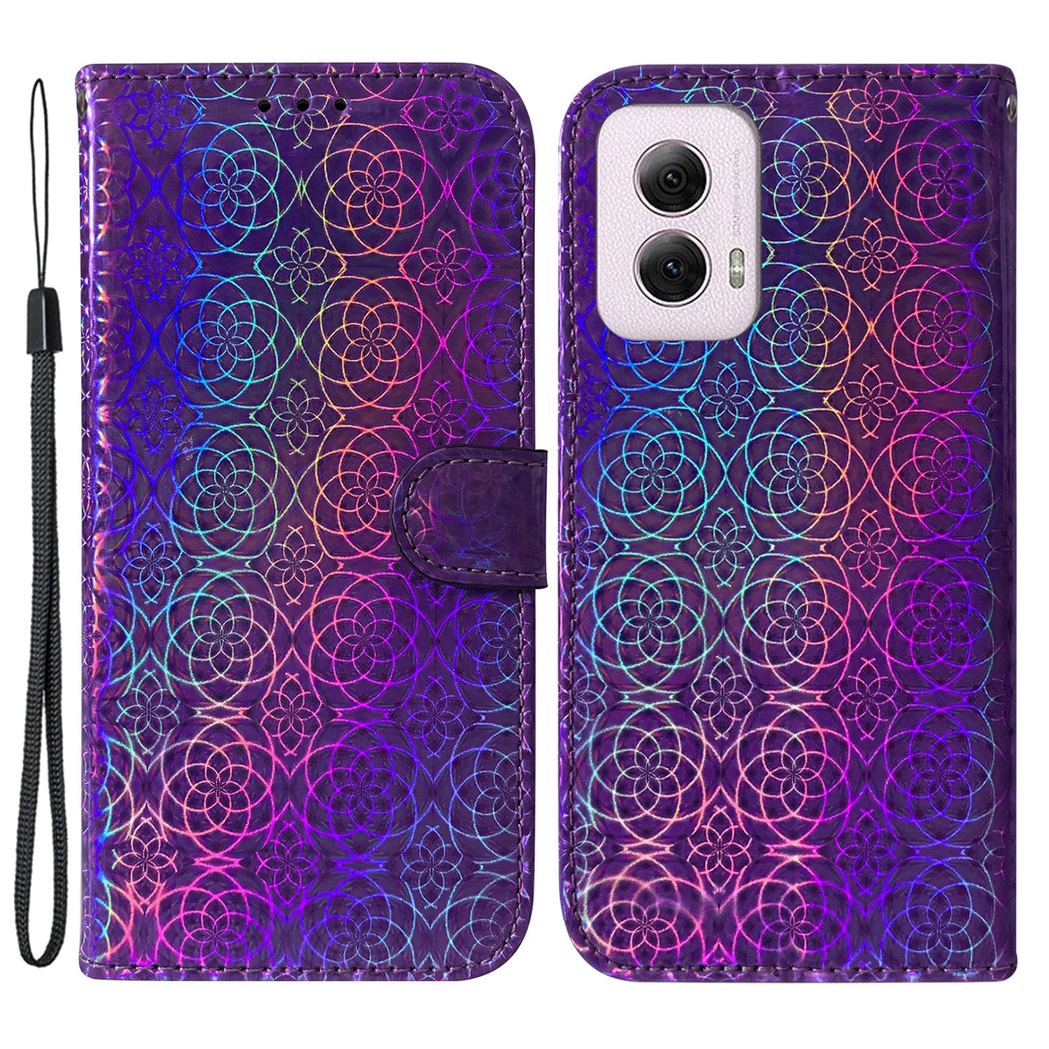 For Motorola Moto G Power (2024) Case with Card Slots Wrist Strap PU Leather Dazzling Flower Phone Cover