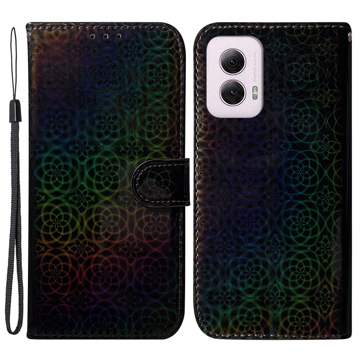 For Motorola Moto G Power (2024) Case with Card Slots Wrist Strap PU Leather Dazzling Flower Phone Cover