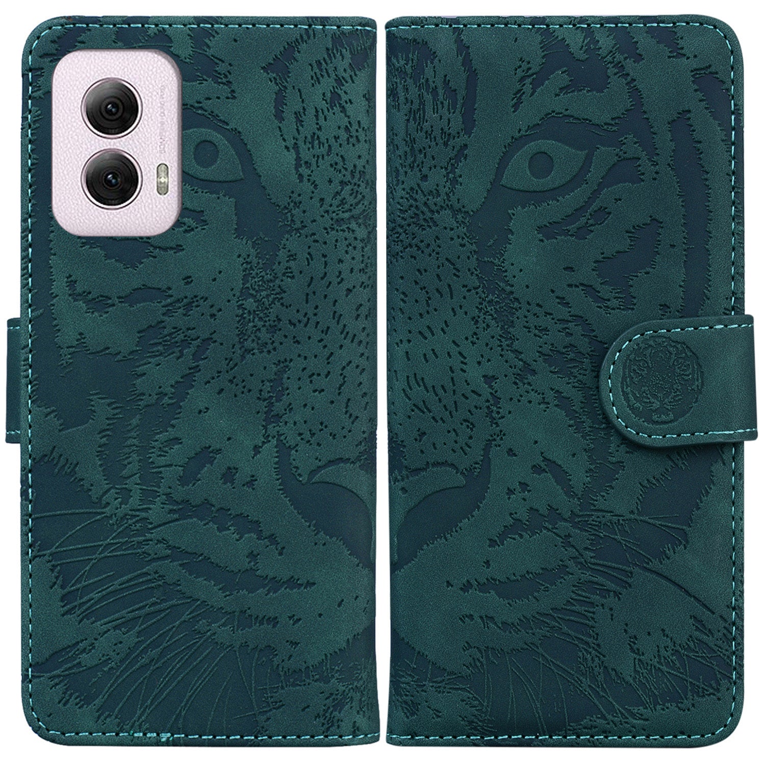 For Motorola Moto G Power (2024) Case Wallet Tiger Pattern Folding Stand Leather Phone Cover