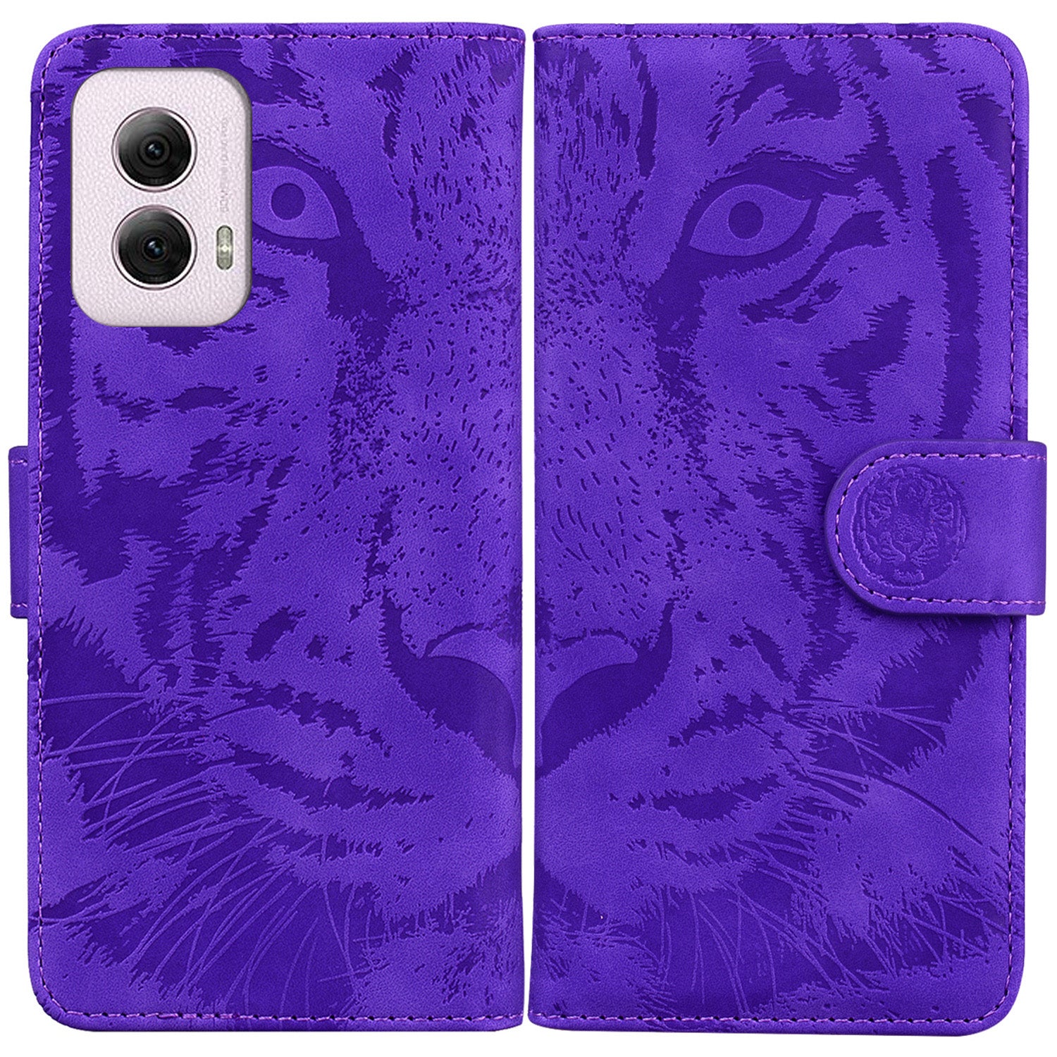 For Motorola Moto G Power (2024) Case Wallet Tiger Pattern Folding Stand Leather Phone Cover