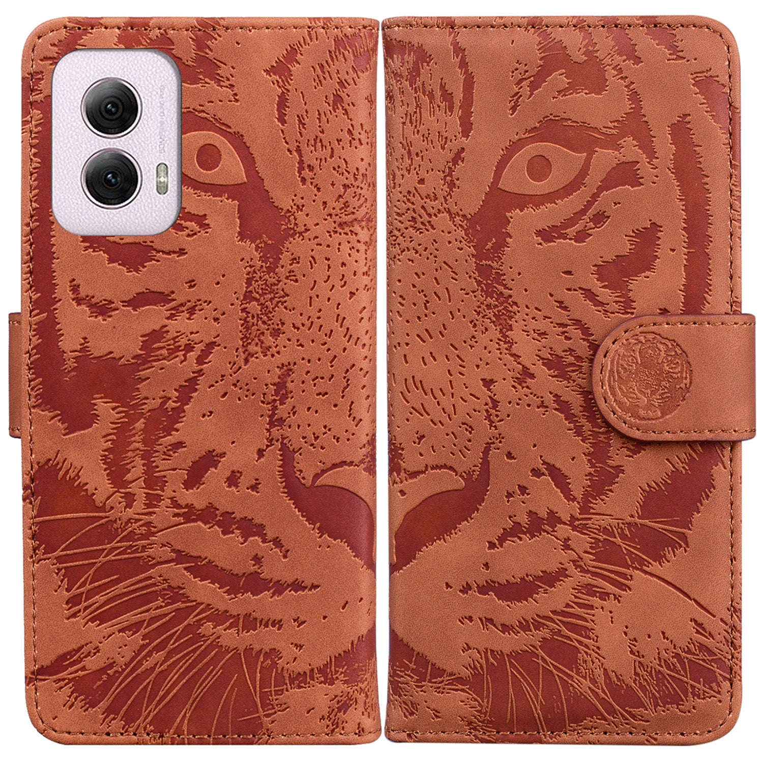 For Motorola Moto G Power (2024) Case Wallet Tiger Pattern Folding Stand Leather Phone Cover