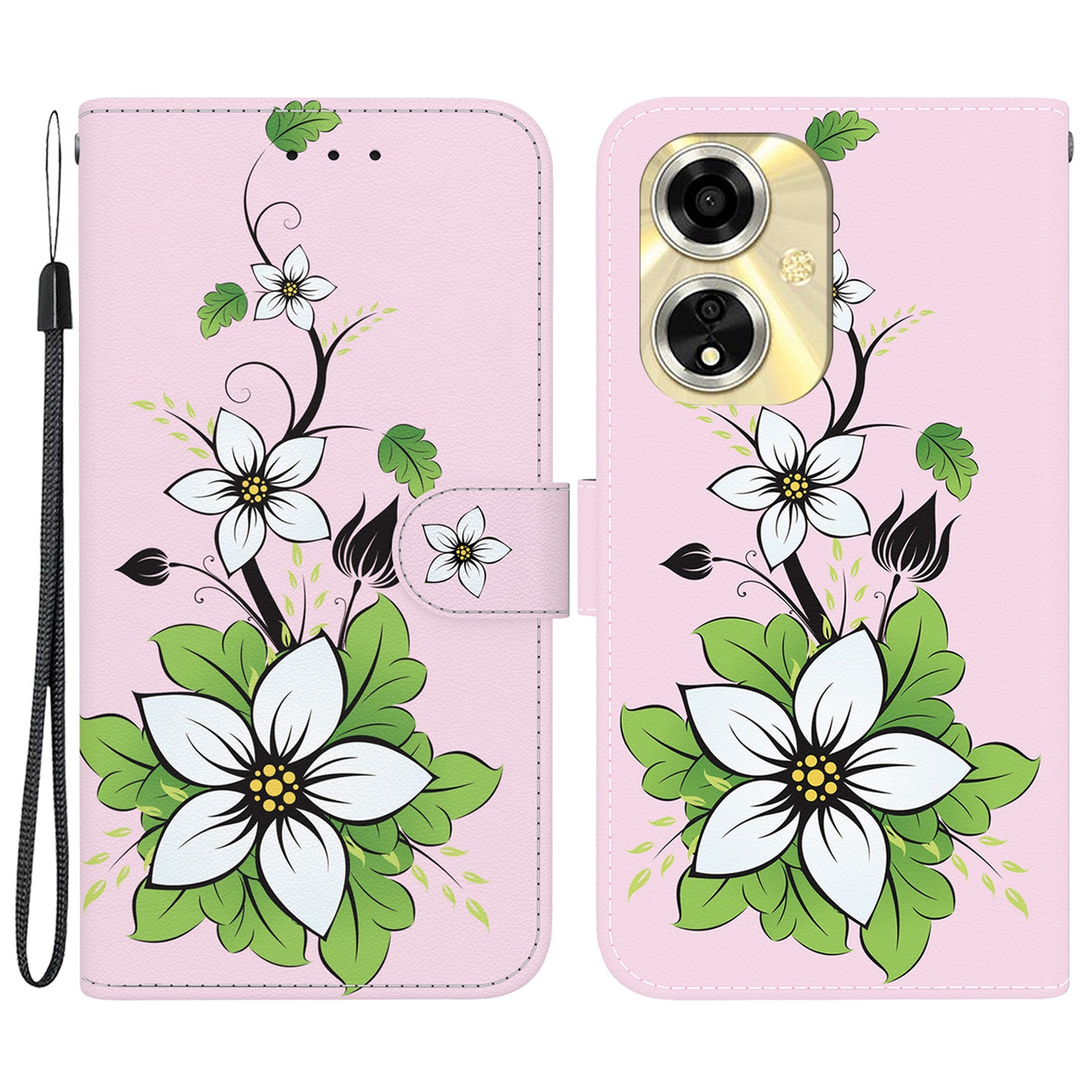 For Oppo A59 5G / A2m 5G Case Stand Hand Strap Leather Pattern Phone Cover