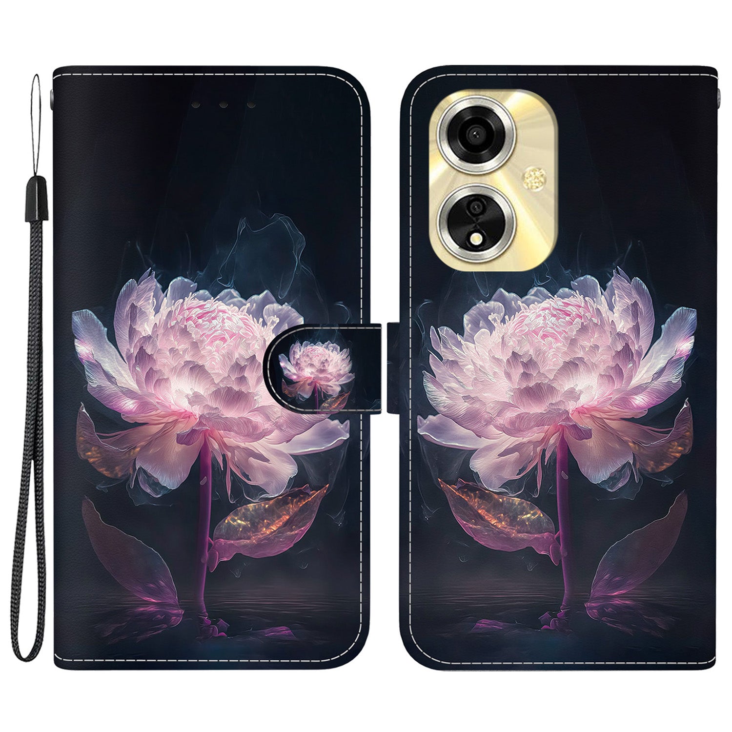 For Oppo A59 5G / A2m 5G Case Stand Hand Strap Leather Pattern Phone Cover