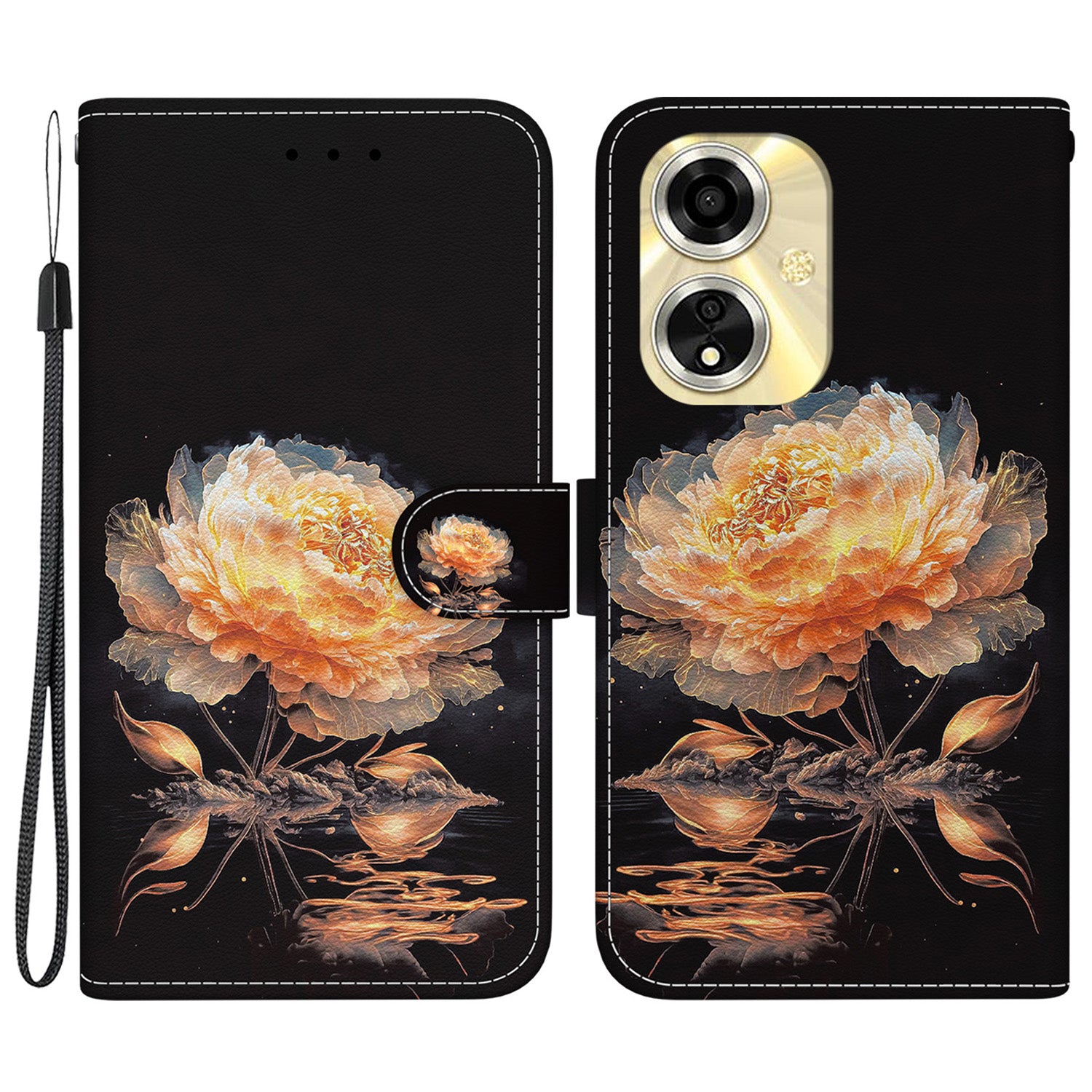 For Oppo A59 5G / A2m 5G Case Stand Hand Strap Leather Pattern Phone Cover