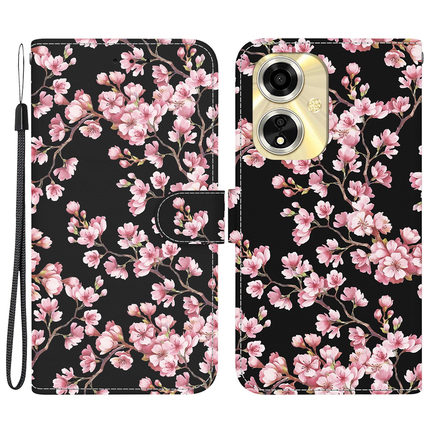 For Oppo A59 5G / A2m 5G Case Stand Hand Strap Leather Pattern Phone Cover