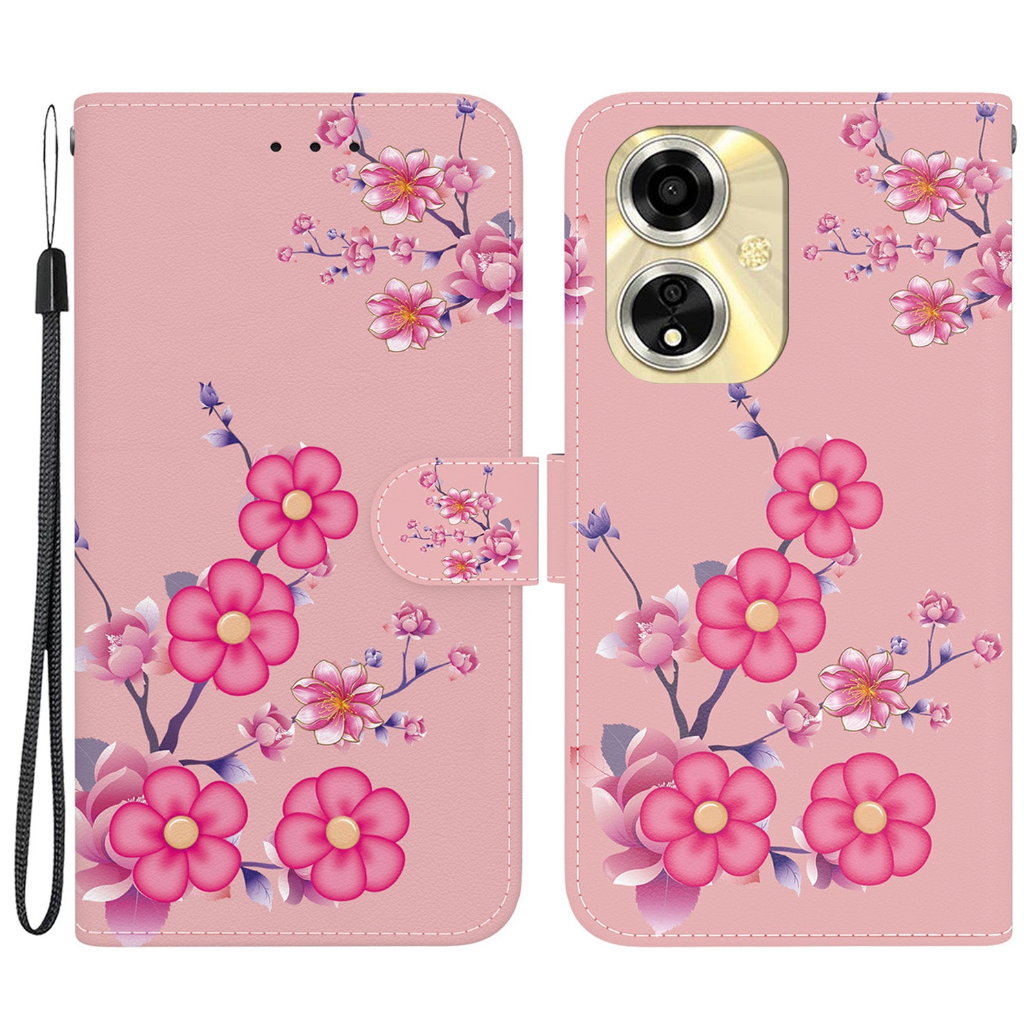 For Oppo A59 5G / A2m 5G Case Stand Hand Strap Leather Pattern Phone Cover