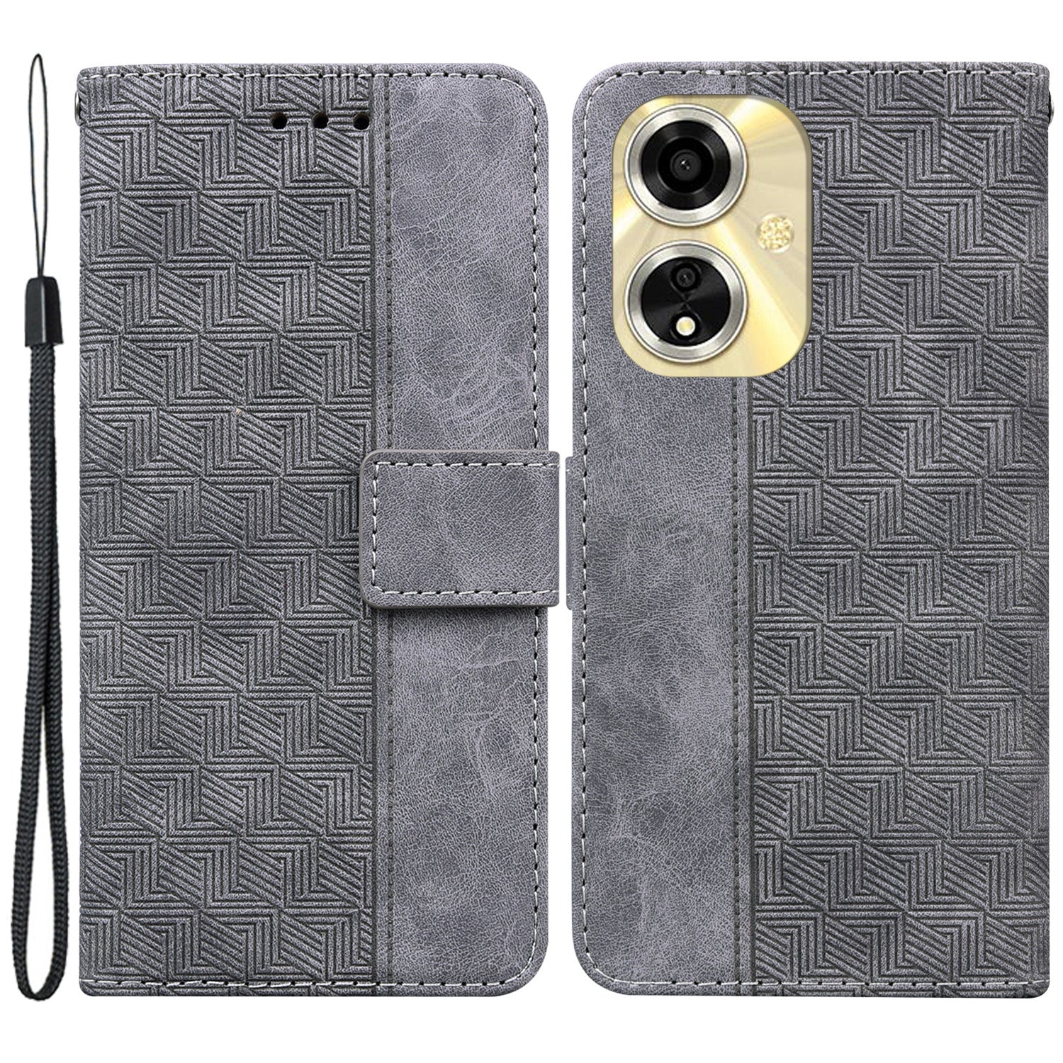 For Oppo A59 5G / A2m 5G Case Geometry Imprinted Leather Phone Cover with Wallet