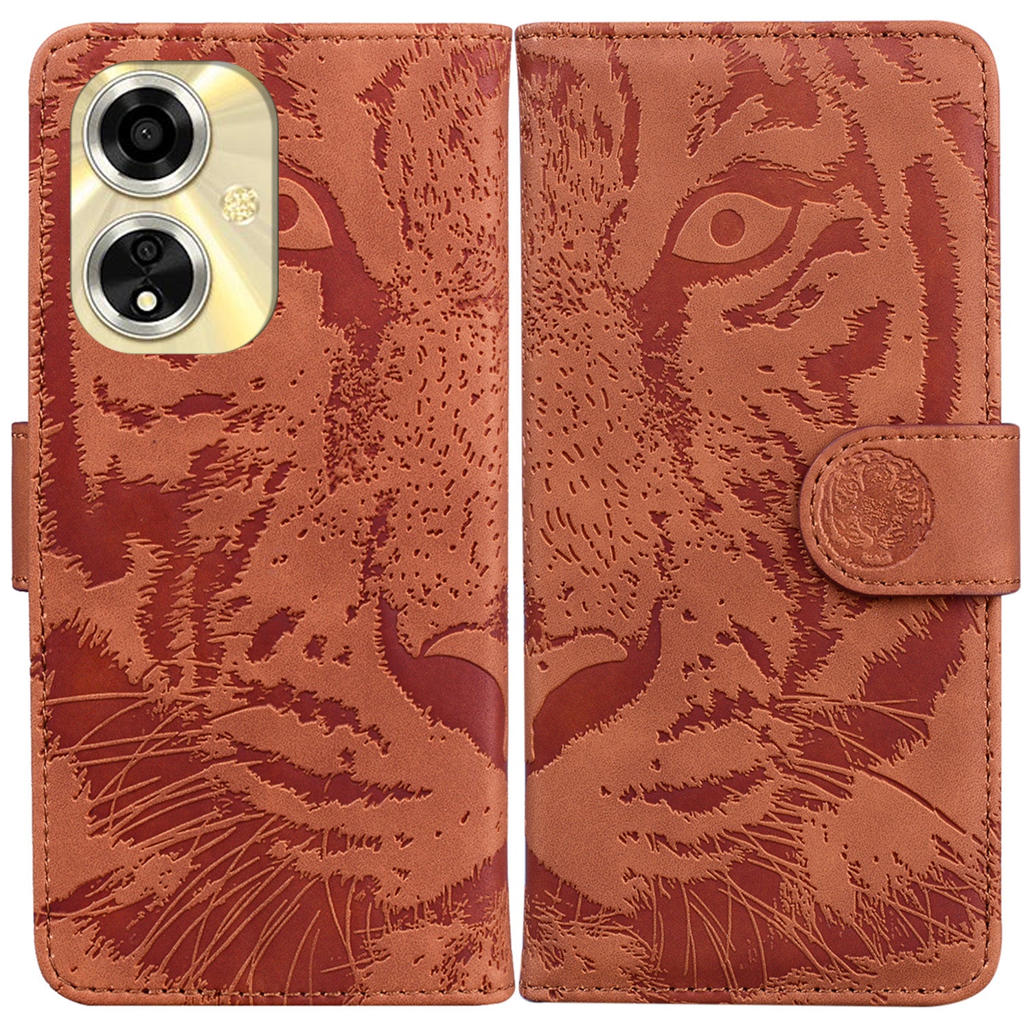For Oppo A59 5G / A2m 5G Wallet Case Imprinted Tiger Pattern Leather Stand Phone Cover