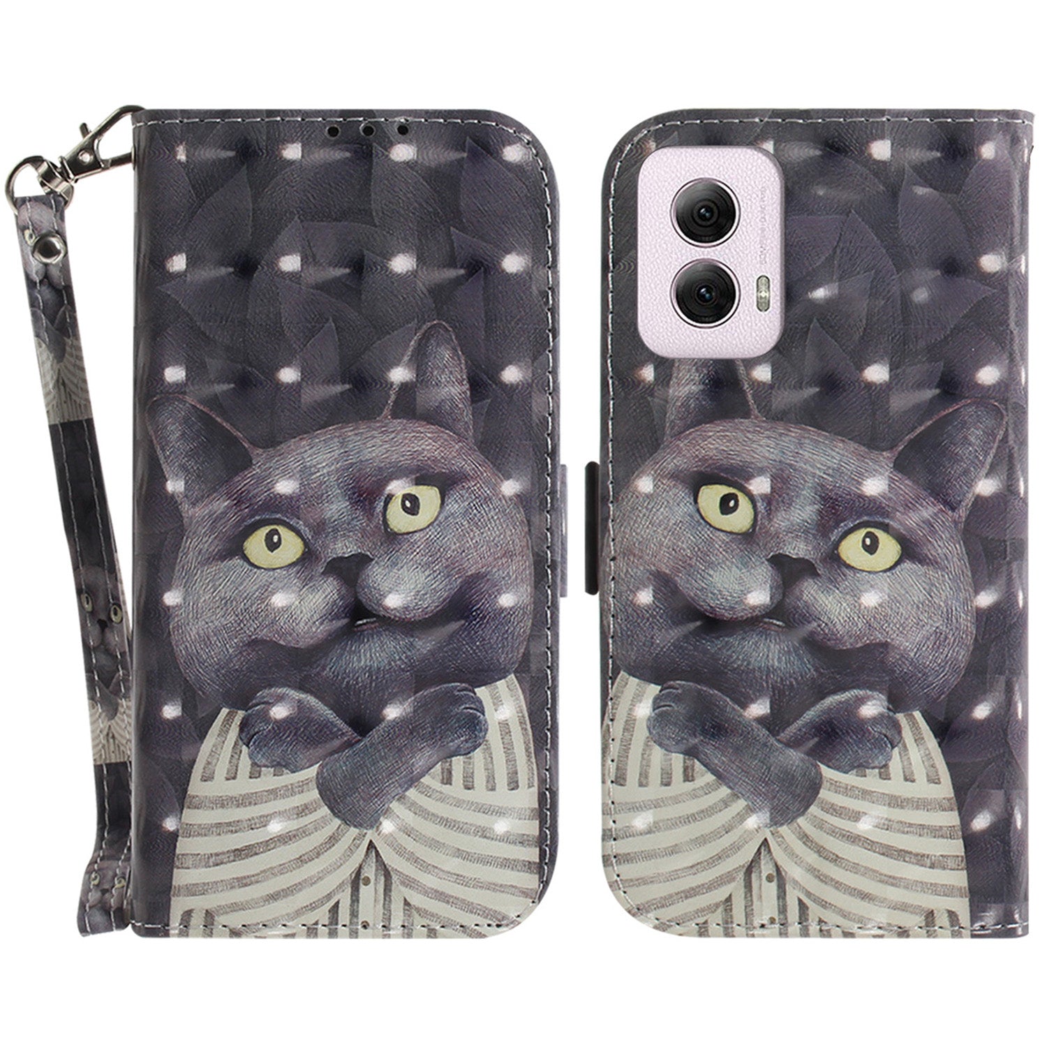 For Motorola Moto G Power (2024) Wallet Case with Strap, Pattern Printed Leather Phone Cover