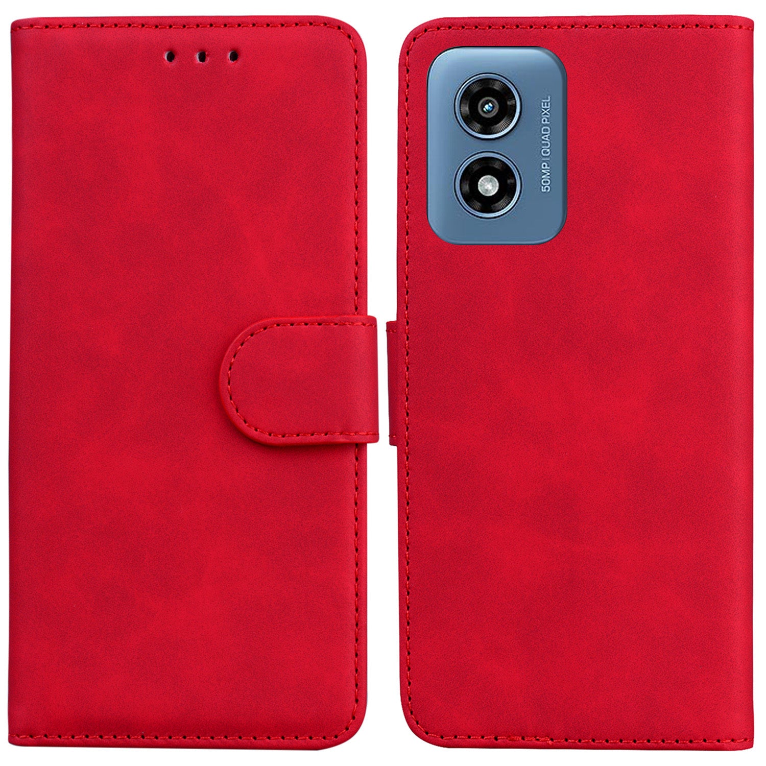For Motorola Moto G Play (2024) 4G Case Solid Color Phone Leather Cover with Wallet